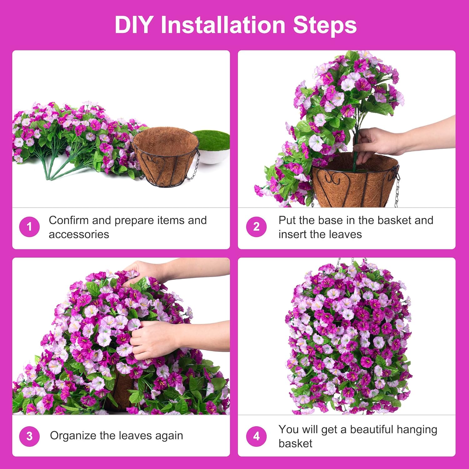 Thumbnail 2 de INXUGAO Artificial Morning Glory Vines in Hanging Basket (4pcs, Dark Orchid) – Outdoor Faux Plant for Year‑Round Garden Decor