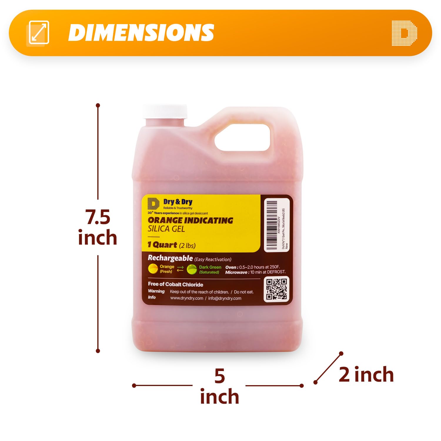 Detalle de DDORANGE1QTR オレンジ色シリカゲル乾燥剤 1クォート・2〜4mmビーズ、再利用可