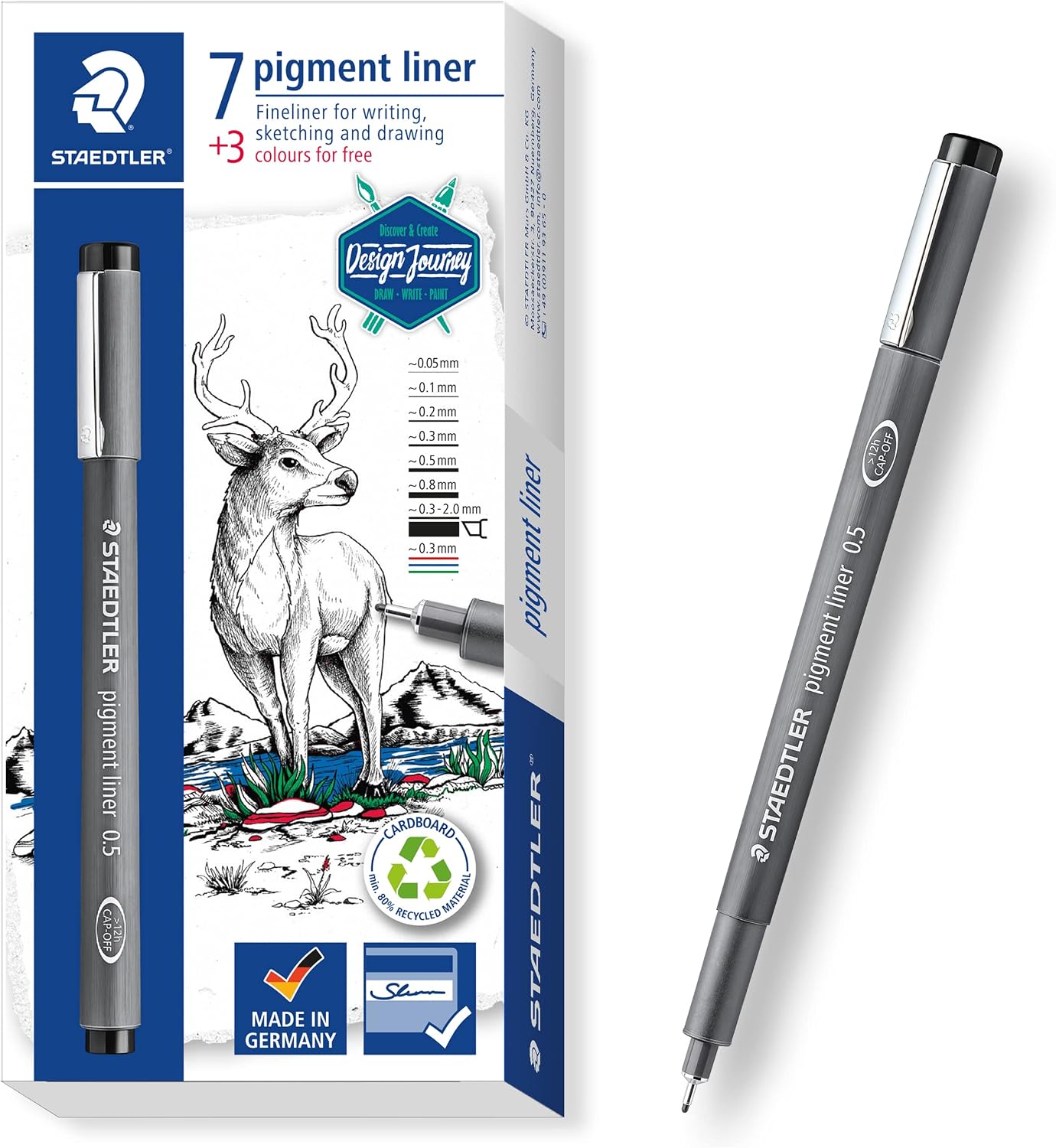 Detalle de STAEDTLER Pigment Liner a punta fine con inchiostro pigmentato (7 larghezze + 3 liner colori gratis)