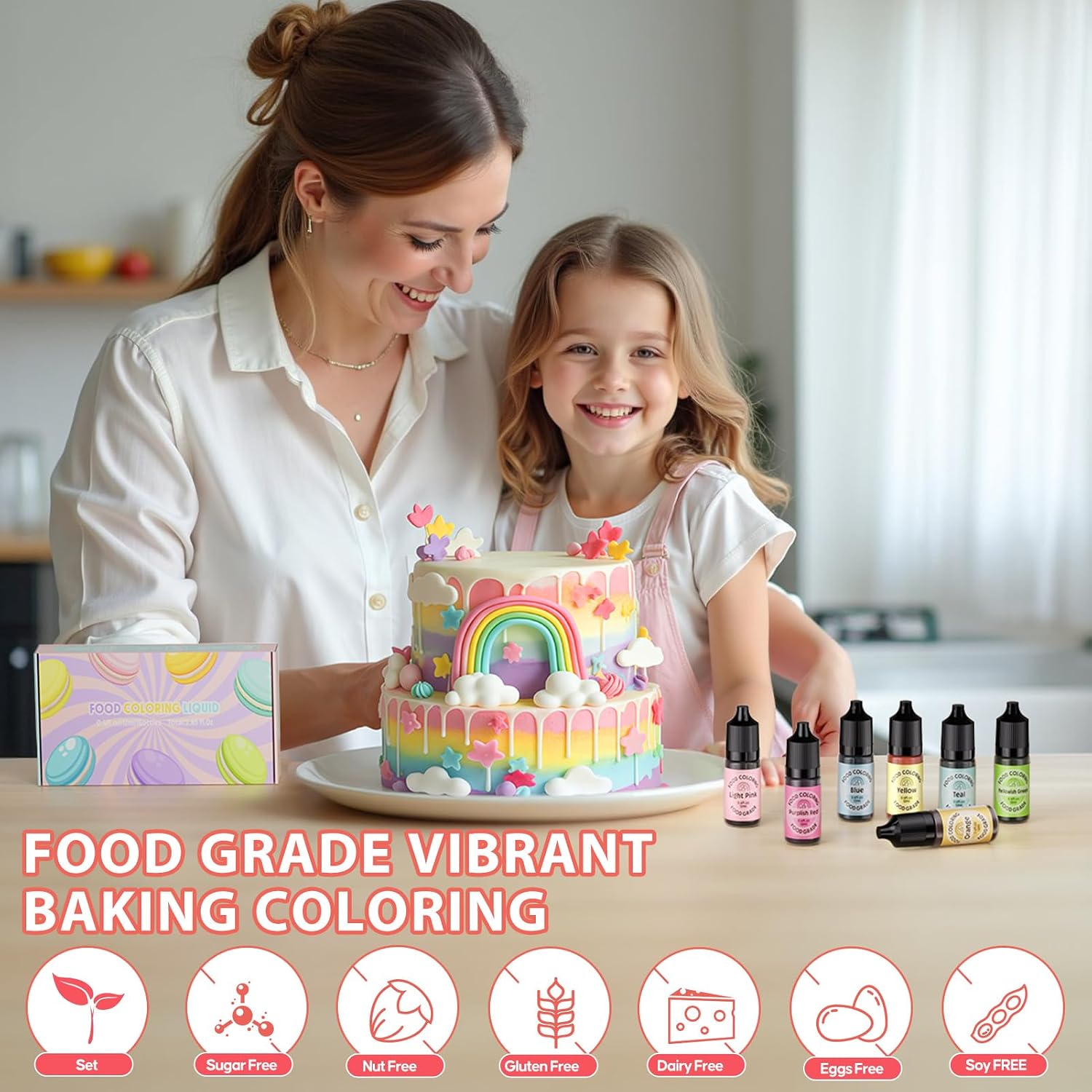 Thumbnail 6 de Cherrysea Food Coloring Set, 7 Liquid Colors for Baking and Cake Decorating