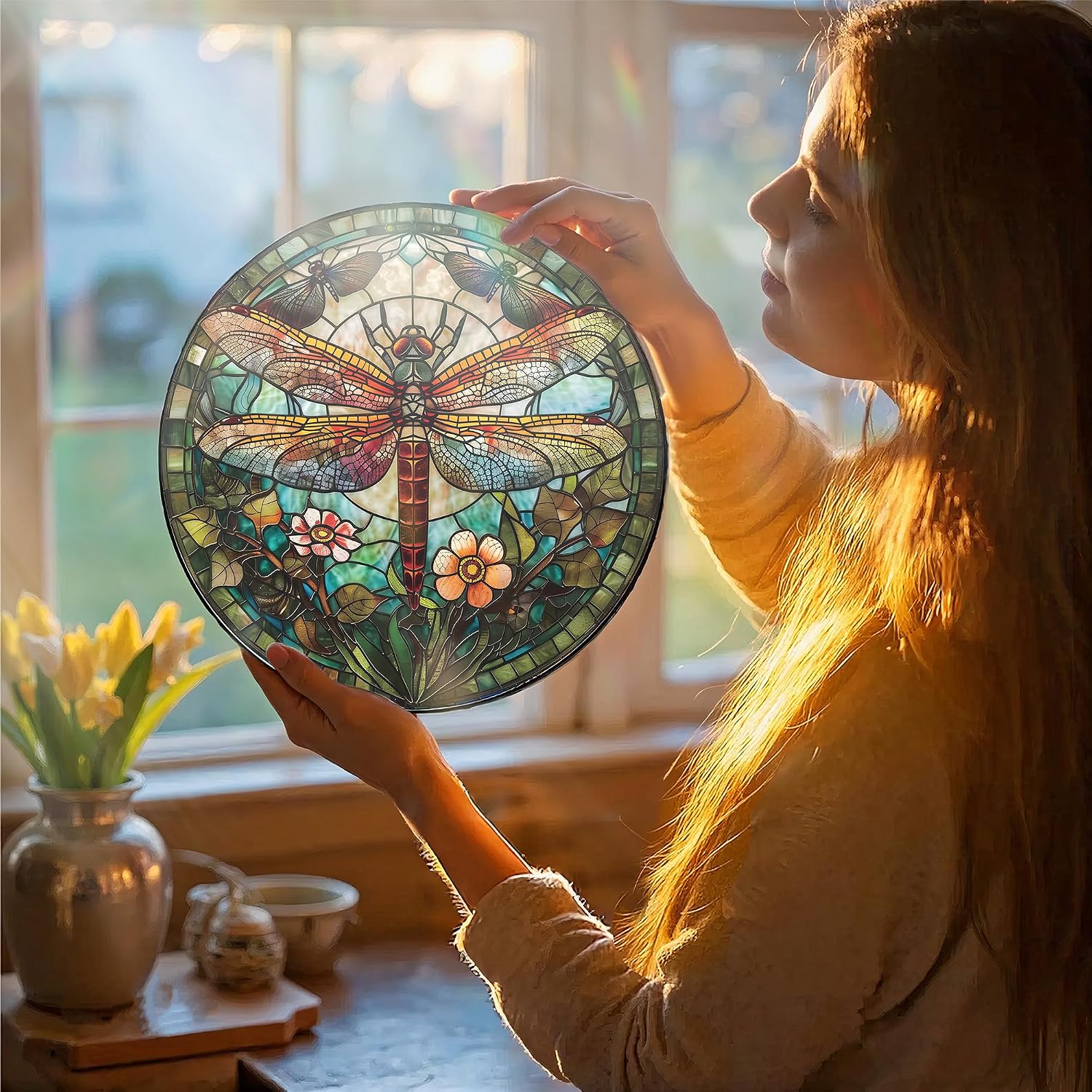 Detalle 2 de Dragonfly Stained Glass Suncatcher 7.8-Inch