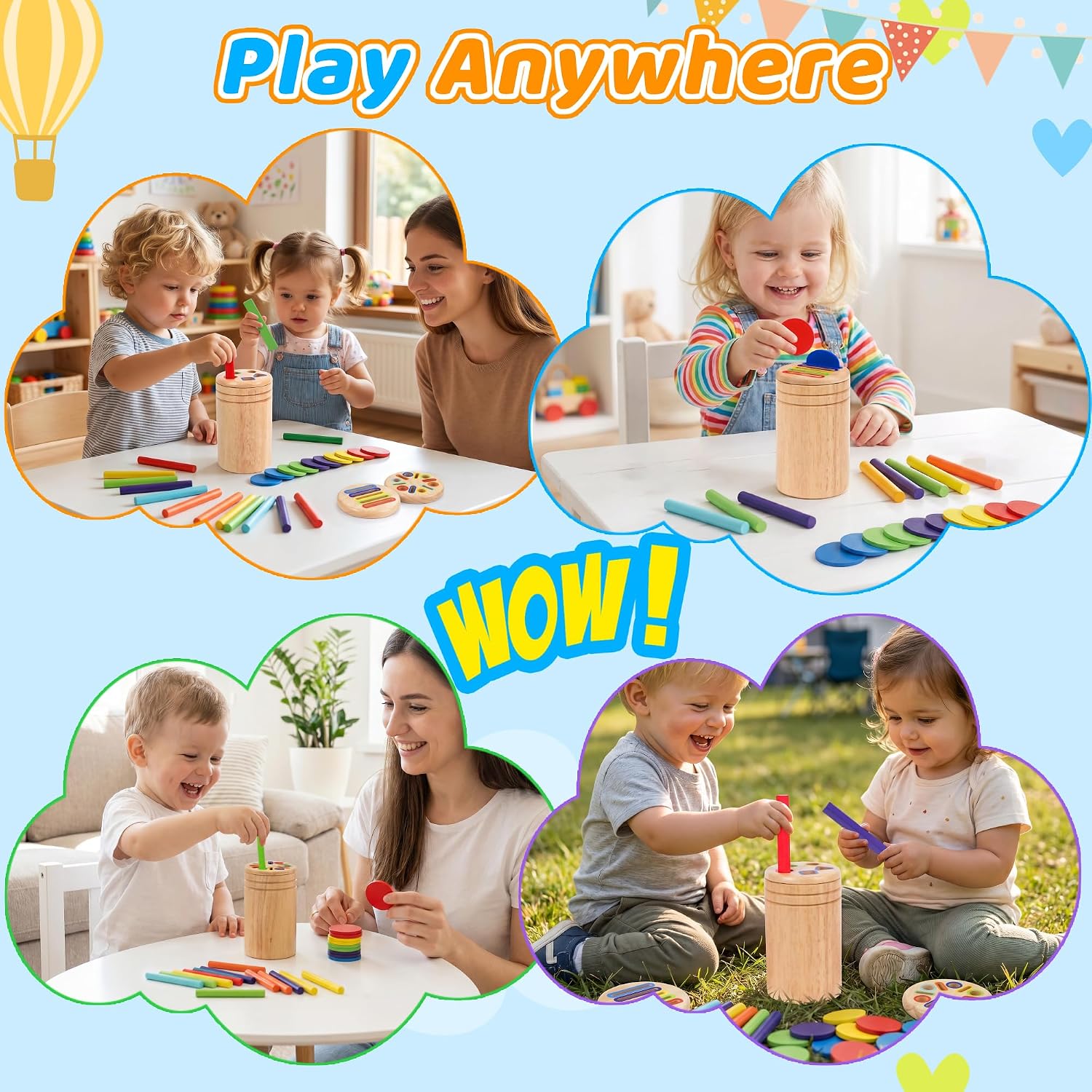 Thumbnail 2 de Montessori 4-in-1 Wooden Colour Sorting Toys for 1–3 Year Olds