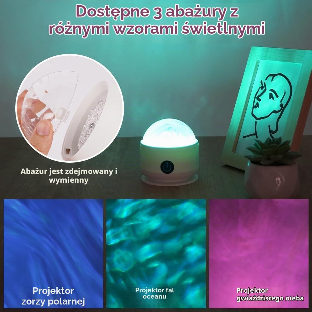 Detalle 1 de vsshe U10-YKJGDA241231-FBA – projektor zorzy polarnej, 16 kolorów i 4 tryby