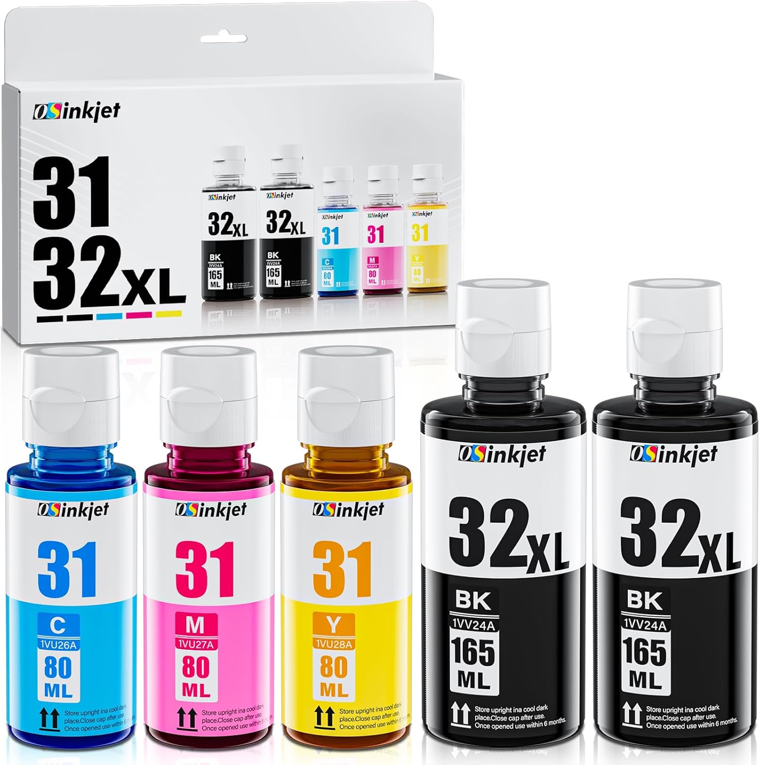 Detalle de Osinkjet Druckertinten 31/32XL kompatibel für HP Smart Tank (31 Cyan/Magenta/Gelb, 32XL Schwarz)
