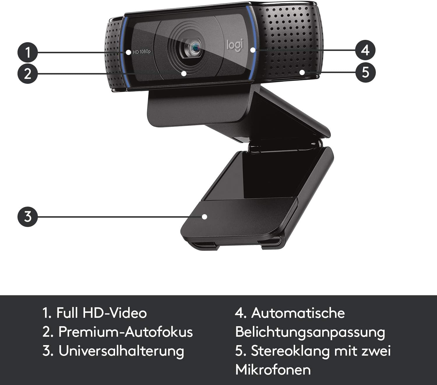 Thumbnail 6 de Logitech C920 HD PRO Webcam (Full-HD 1080p, 78° Sichtfeld, Autofokus) – Schwarz