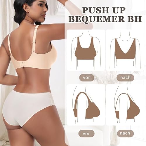 Detalle de Jiuday Tiefer V Push Up BH Damen ohne Bügel – Gelee-Stütze, Nahtlos & Gepolstert