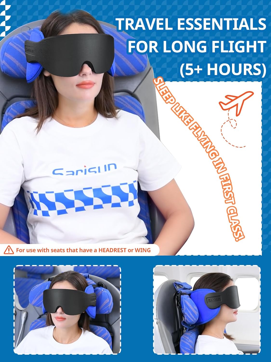 Detalle 2 de SARISUN Travel Pillow: 360° Neck Support with Eye Mask for Long Flights