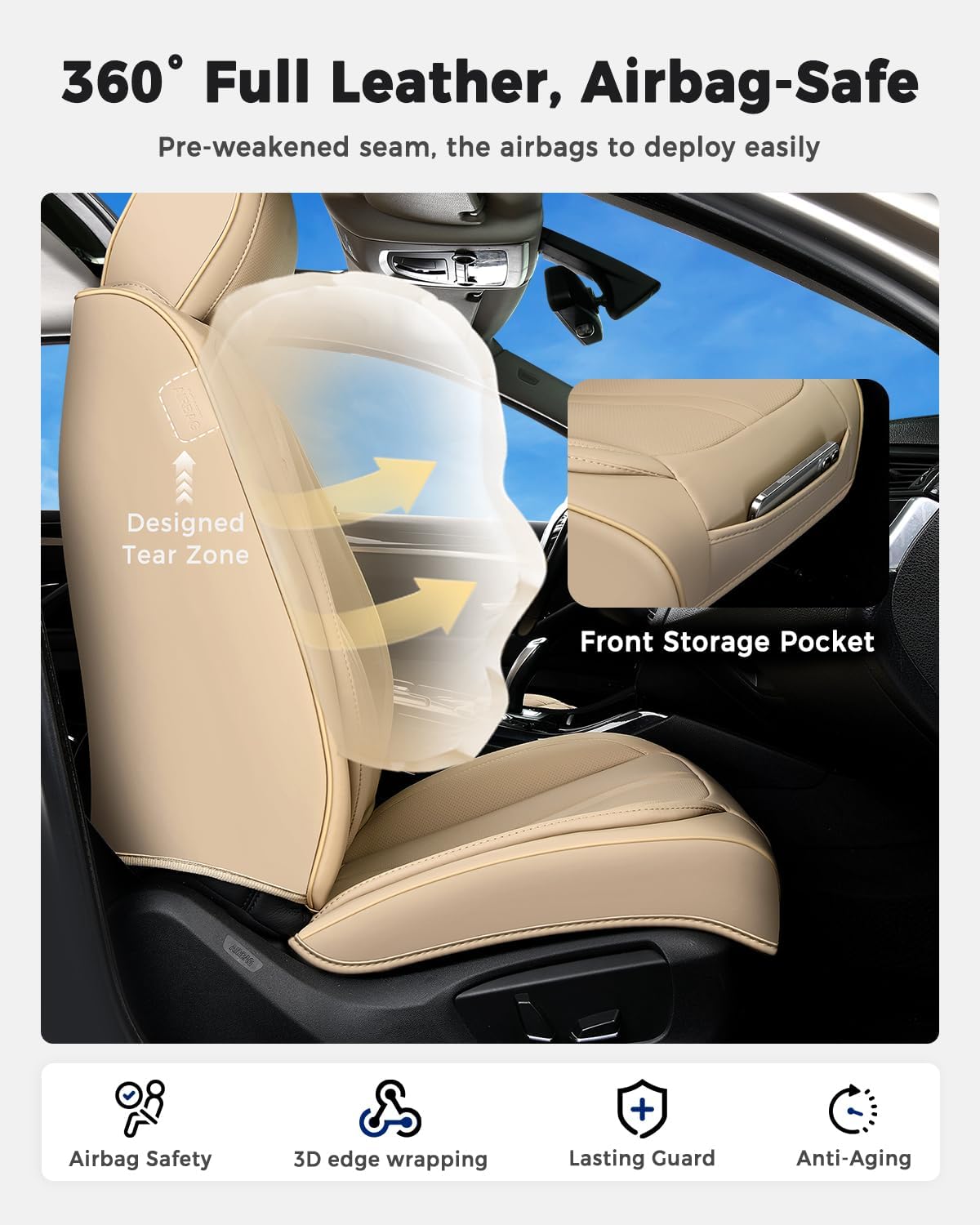 Detalle 2 de Huidasource Nappa Leather Car Seat Covers