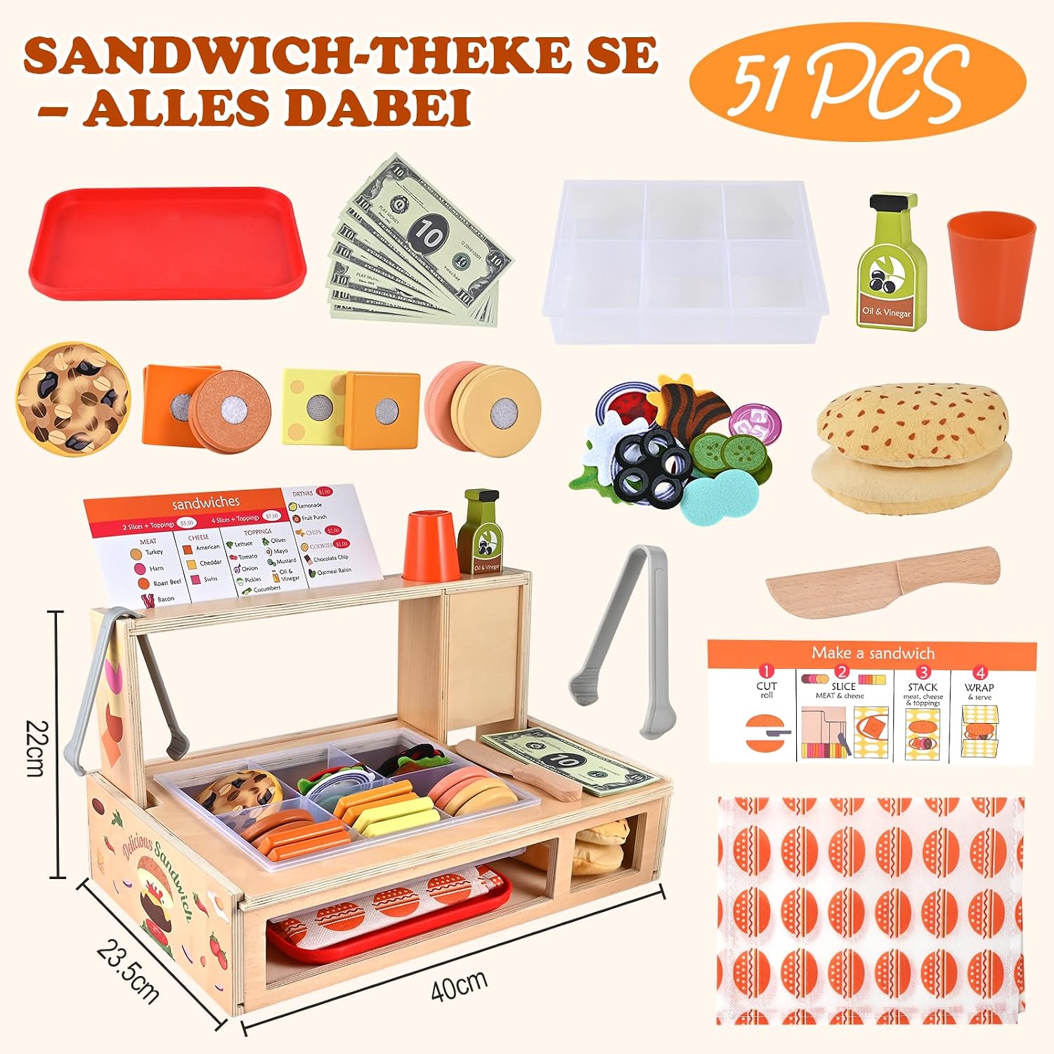 Thumbnail 1 de Wooderma Kinderküche Holz Sandwich 51-teilig