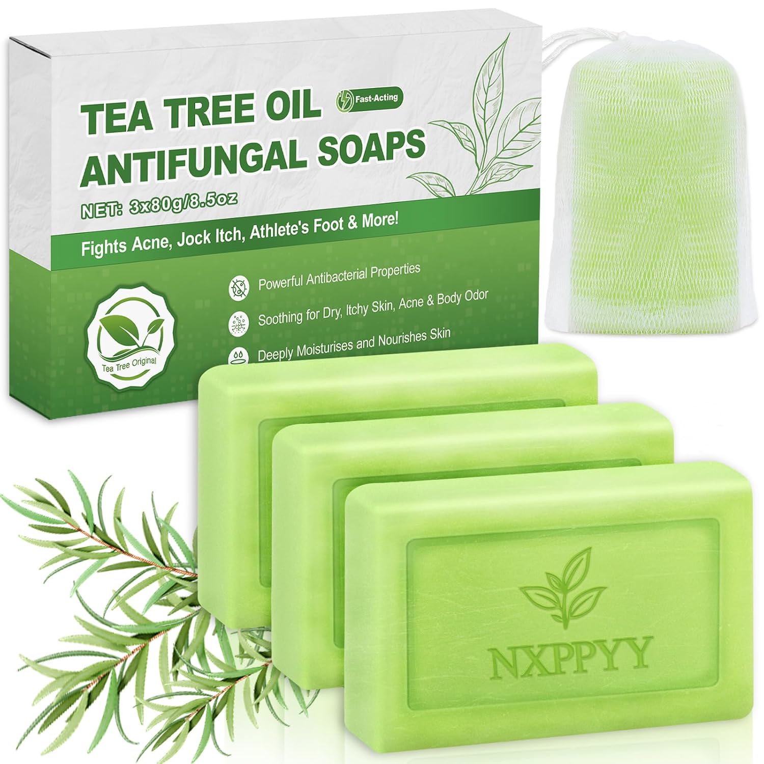 Detalle de NXPPYY Antifungal Soap Bar with Tolnaftate and Tea Tree Oil, 3-Pack