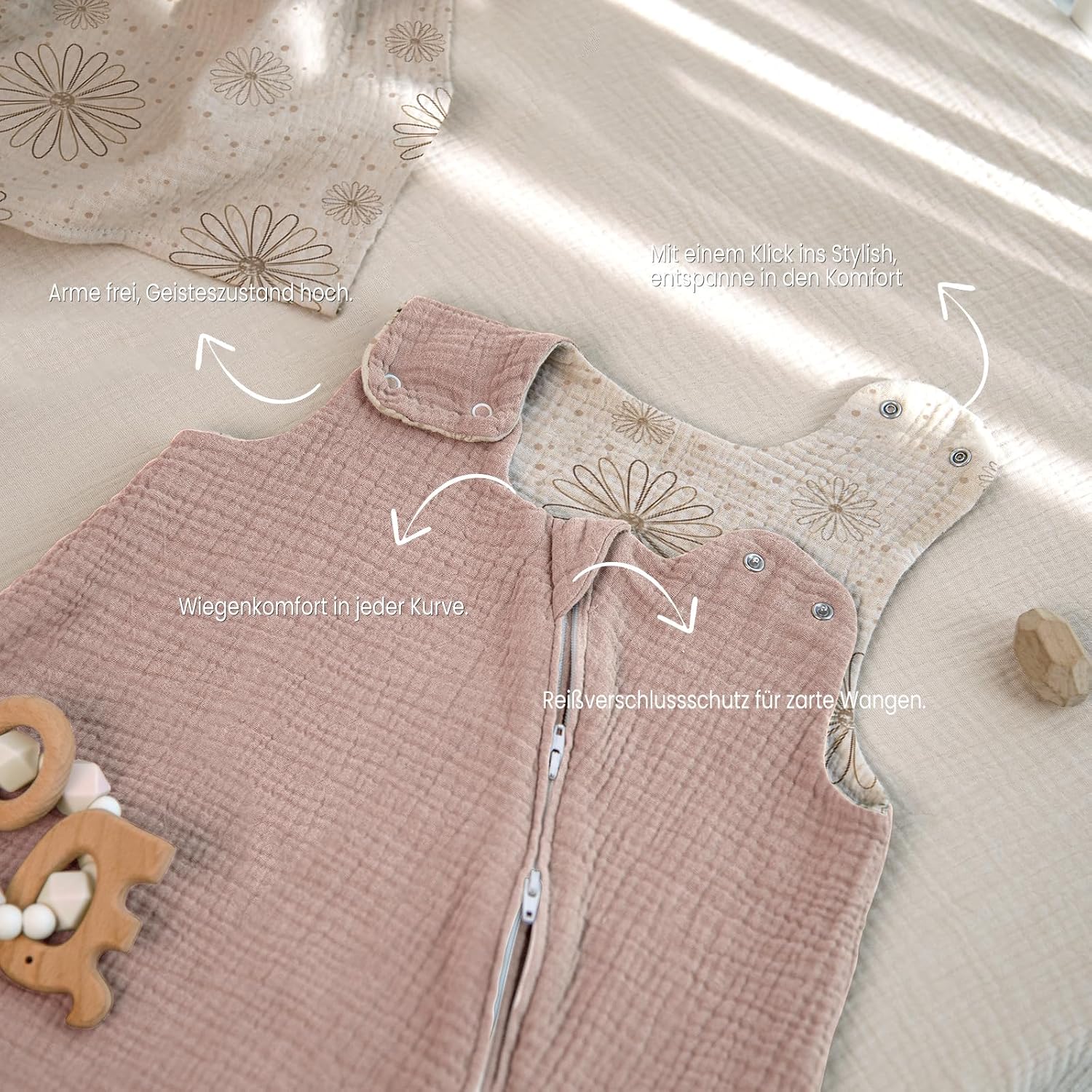 Thumbnail 6 de lulumoon Baby-Schlafsack (3–9 Monate) aus Musselin mit Doppelschicht, YKK-Reißverschluss – 70 cm