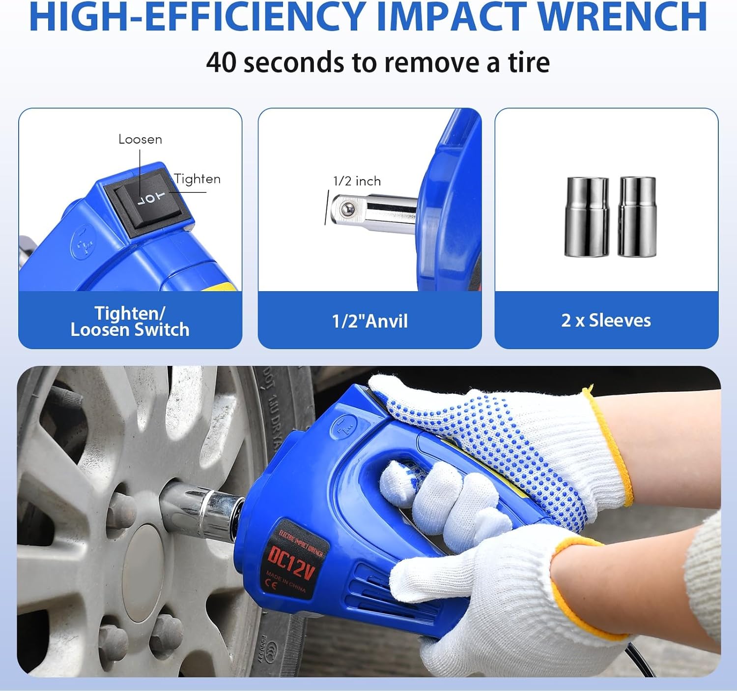 Thumbnail 3 de Electric Car Jack Kit 5 Ton 12V Electric Hydraulic Floor Jack with Built-in Inflator & Impact Wrench (Blue)