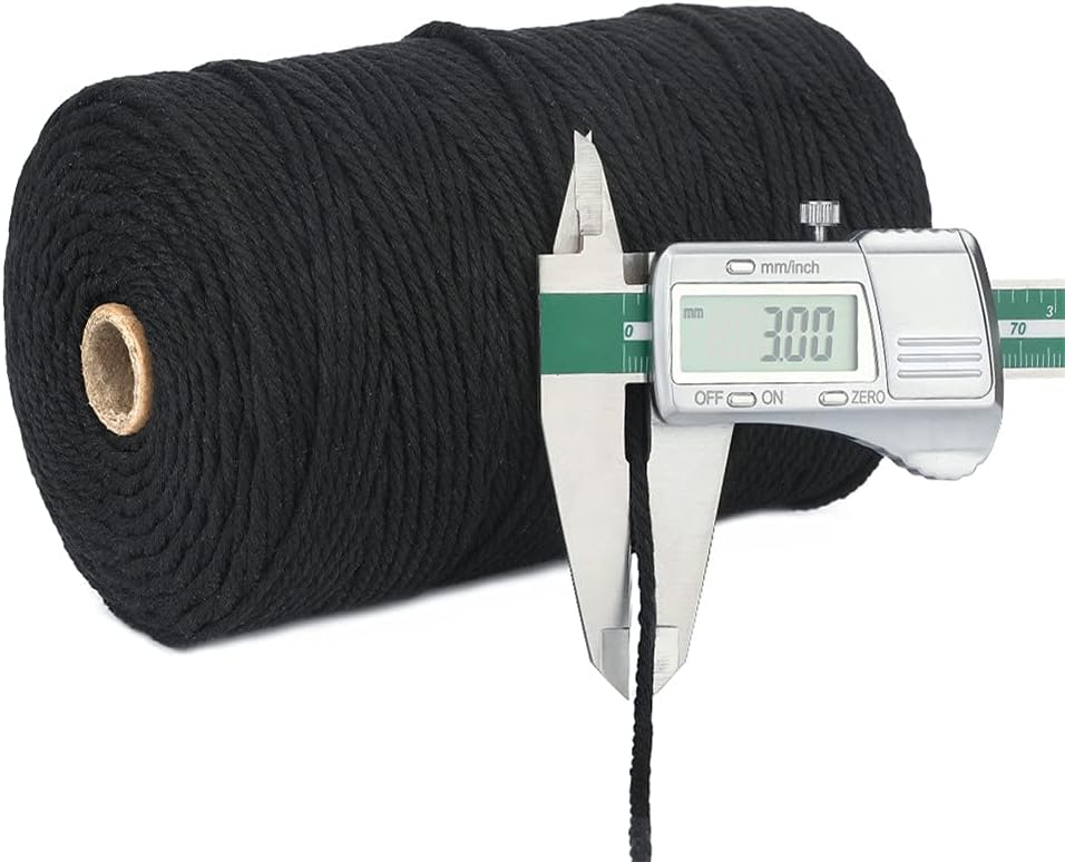 Thumbnail 1 de jijAcraft 3mm Black Cotton String Twine – 200m (656ft) for DIY, Macrame, Gift Wrapping and Garden Use