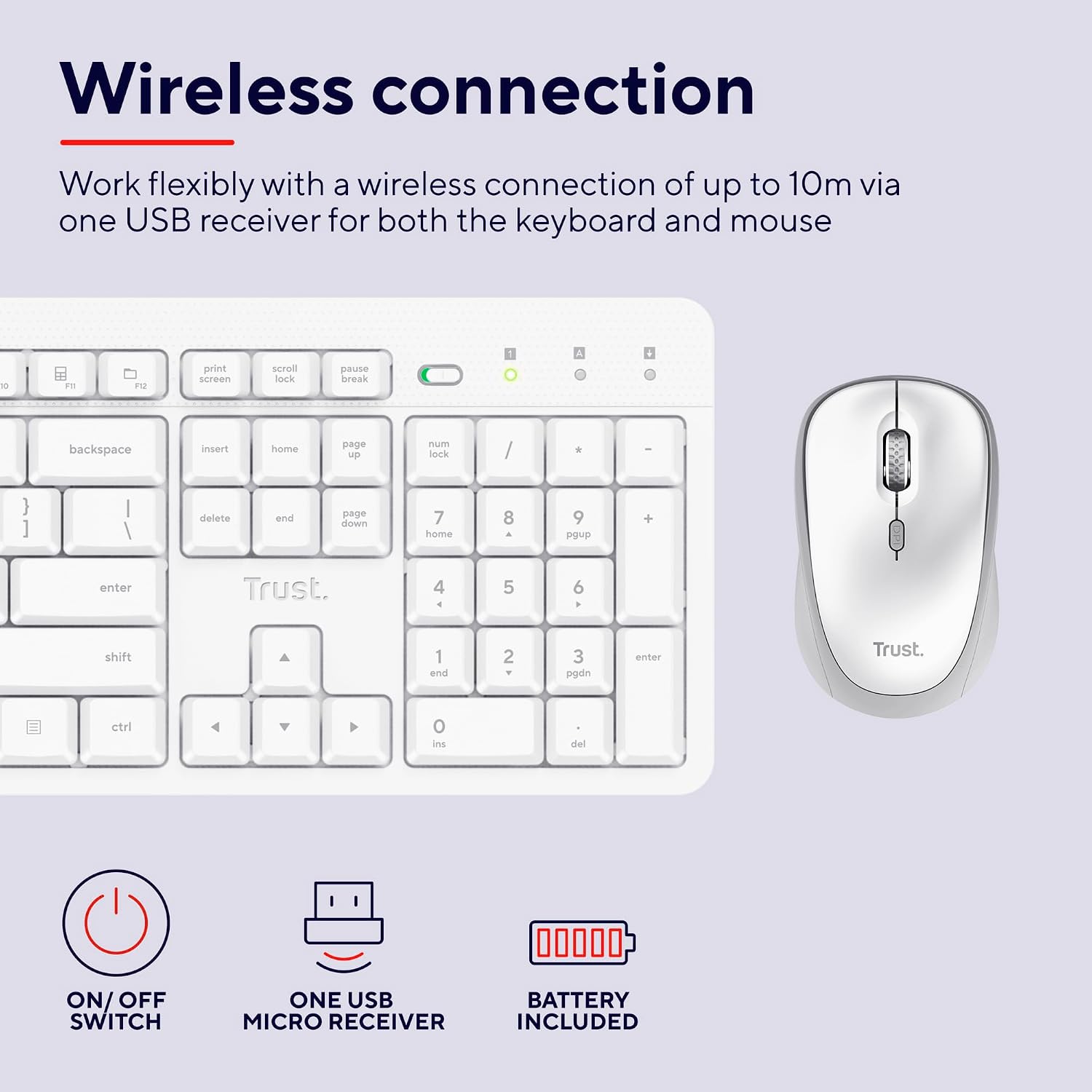 Thumbnail 3 de Trust Ody II Silent Wireless Keyboard and Mouse Set (UK Layout)