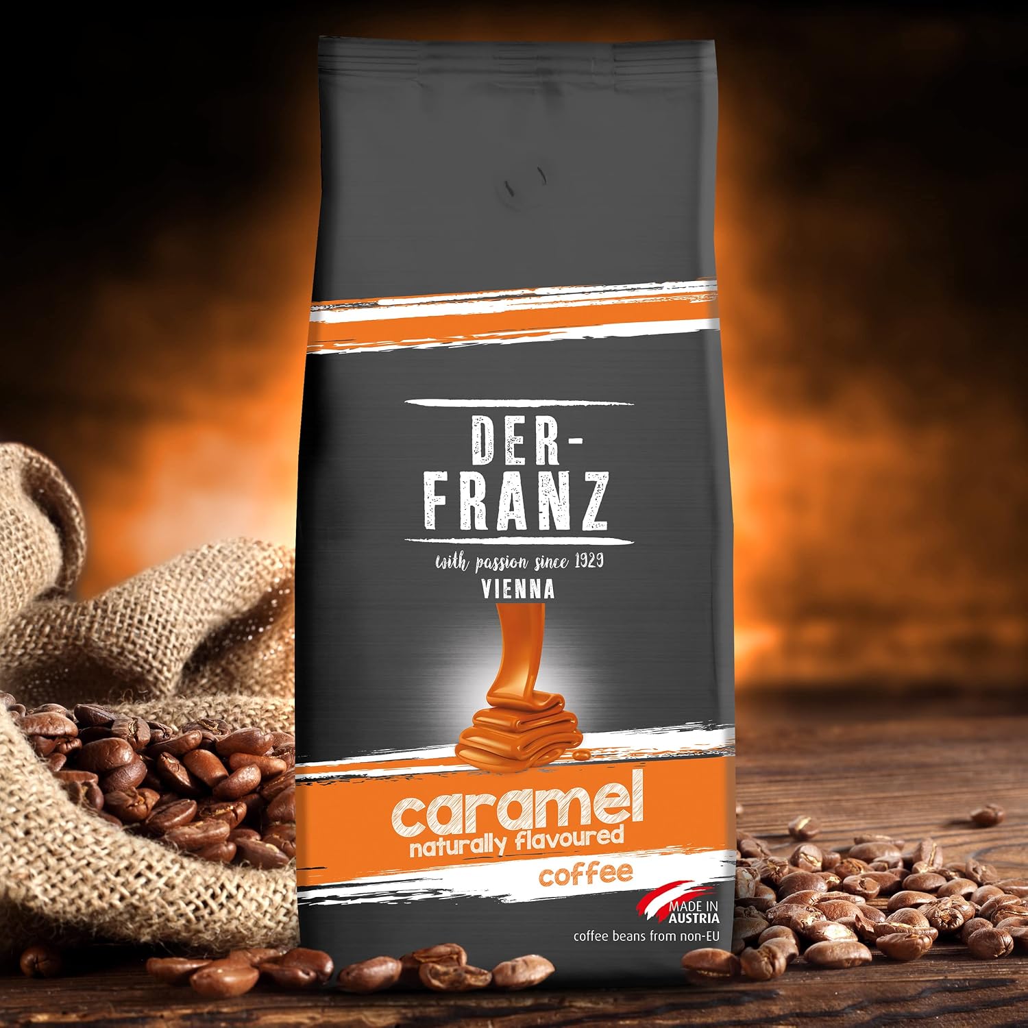Detalle de Der-Franz Kaffee aromatisiert mit Karamell – 1000 g Ganze Bohnen, Arabica/Robusta