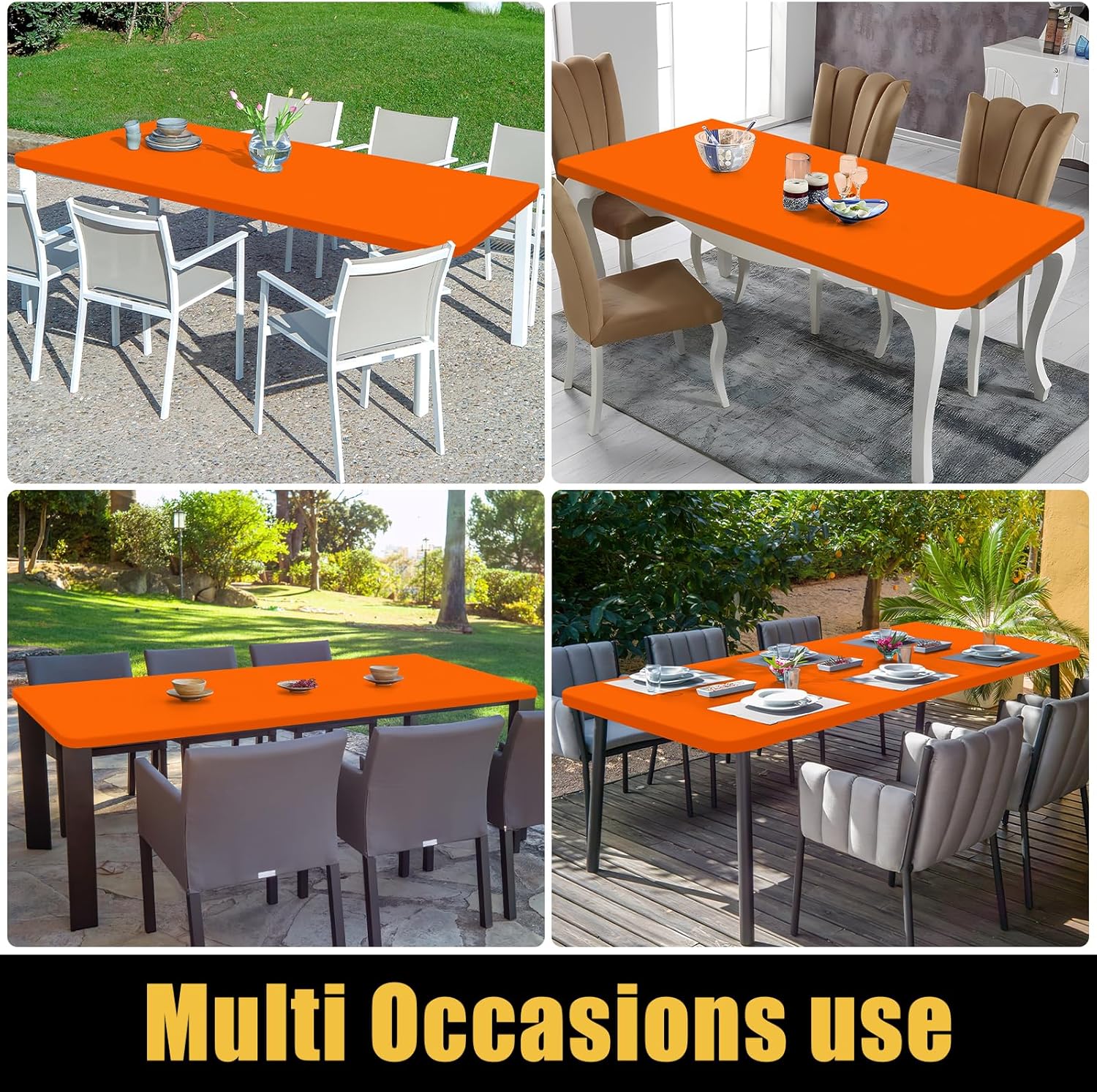 Thumbnail 5 de Smiry Rectangle Picnic Table Cloth: Waterproof Elastic Fitted Cover for 8-Foot Tables (Orange, 30" x 96")