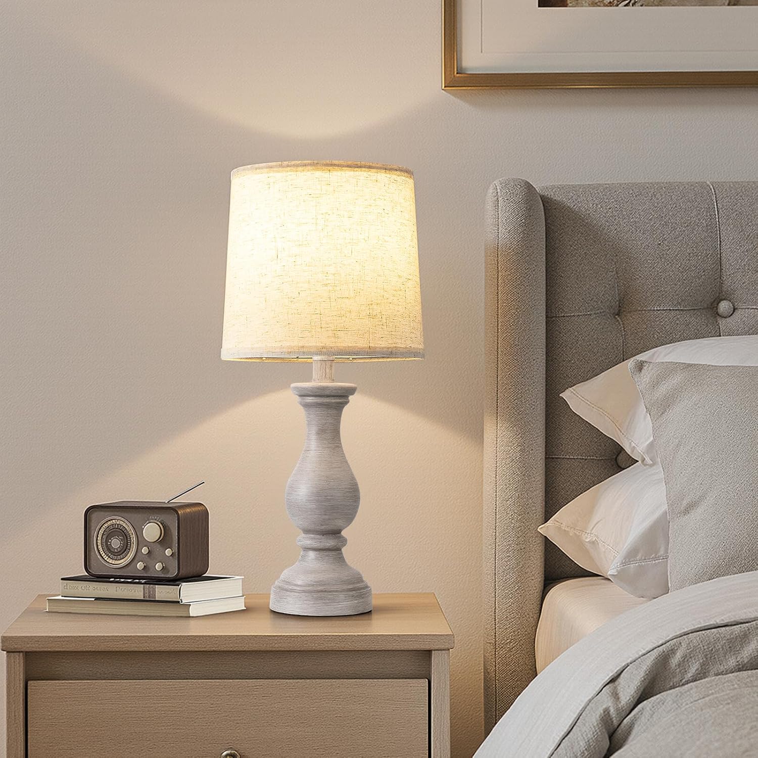 Detalle de Fenmzee SZ4 Resin Table Lamp Set of 2, Antique Grey with Linen Shades