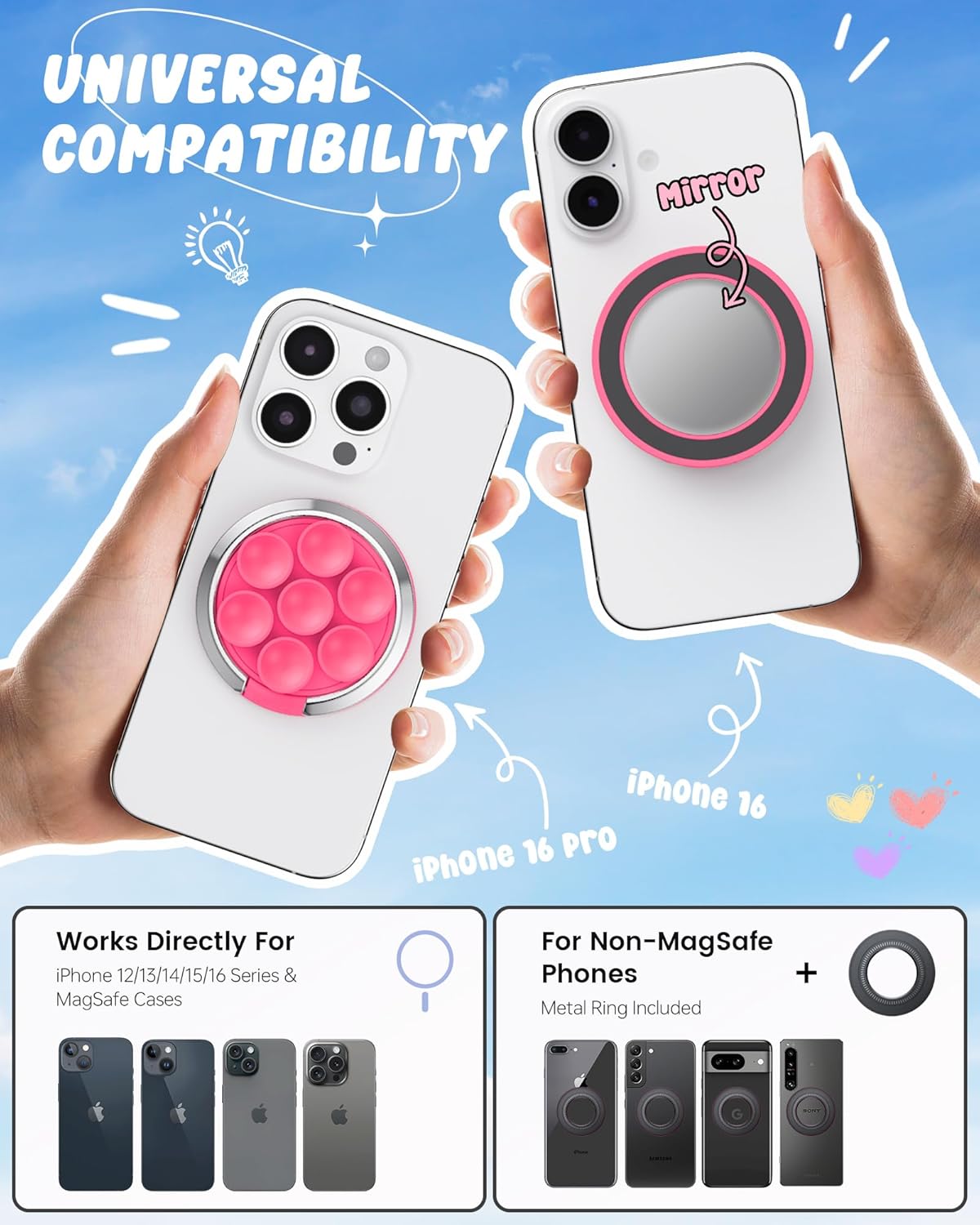 Thumbnail 1 de Magnetic Suction Phone Mount for MagSafe Case with Sticky Grip (Hot Pink)