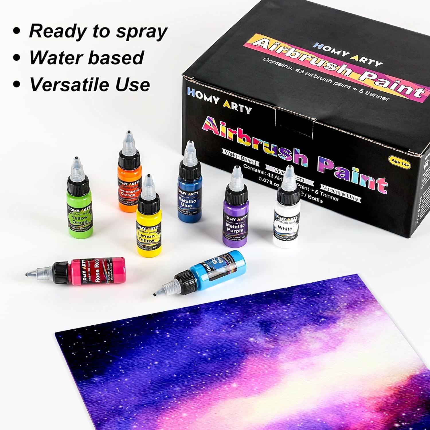 Thumbnail 5 de HOMY ARTY Peinture à L'aérographe – 43 couleurs et 5 diluants, set complet pour miniatures, modèles et surfaces variées