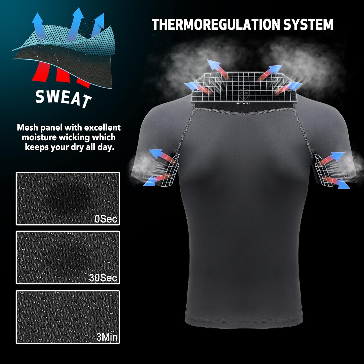 Thumbnail 3 de AMZSPORT Haut de compression pour homme – t-shirt de sport à manches courtes, couche de base respirante