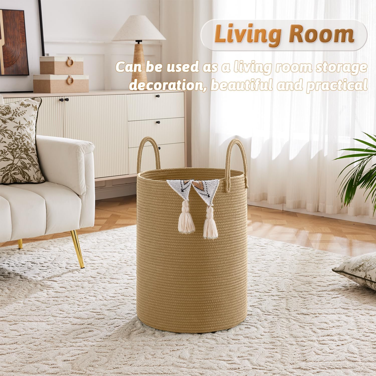 Detalle 2 de Artfeel 40L Cotton Rope Laundry Basket, Machine Washable with Reinforced Handles