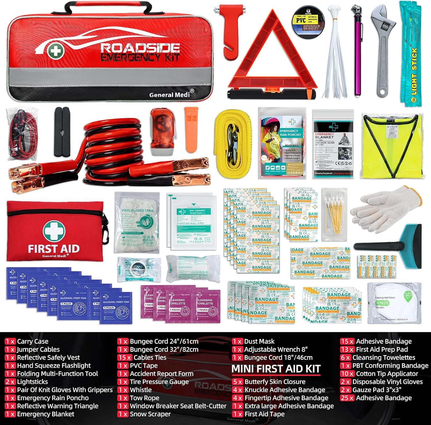 Detalle 2 de General Medi 127-Pieces Roadside Car Emergency Kit: All-in-One Safety Pack for the Unexpected