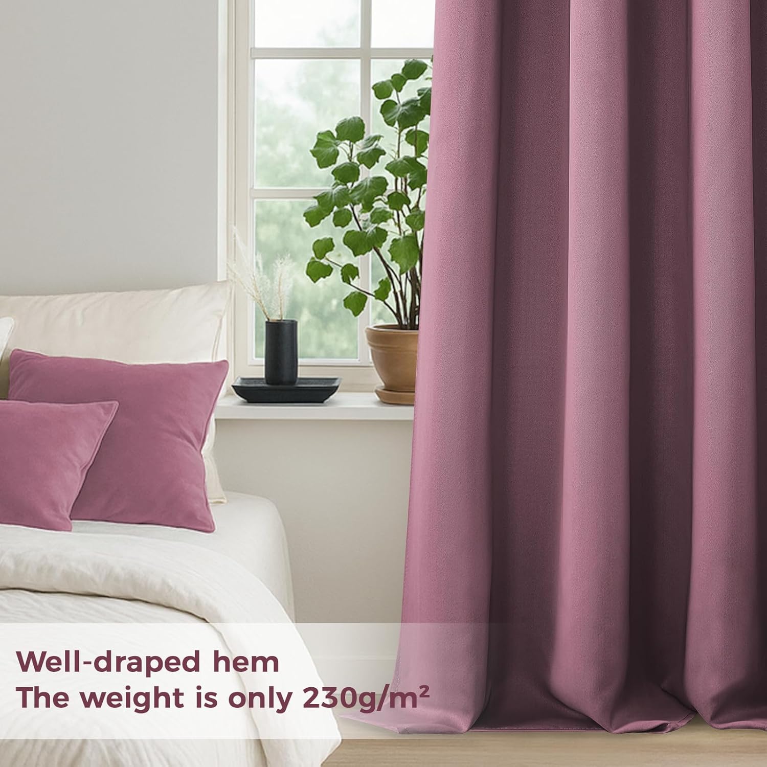 Thumbnail 4 de Lot de 2 rideaux occultants MRTREES rose poudré à œillets 140 x 240 cm