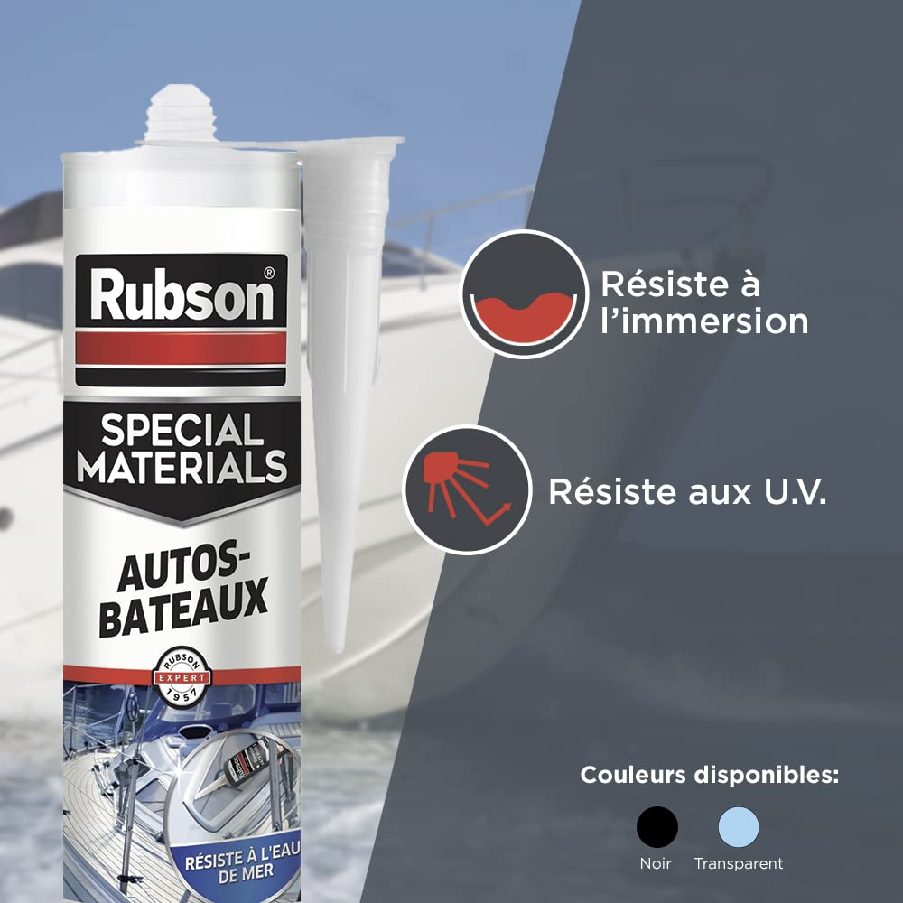 Detalle de Rubson Mastic Special Materials Autos-Bateaux — Mastic transparent à base de silicone, 280 ml