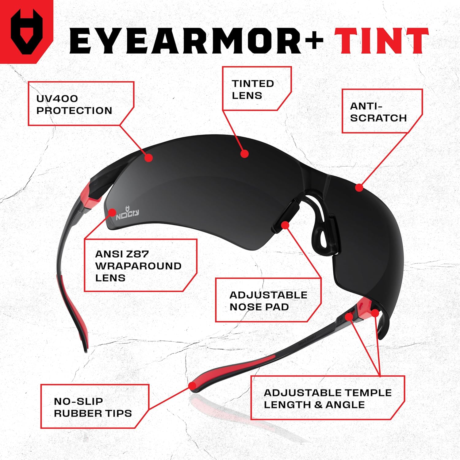 Thumbnail 1 de NoCry Safety Sunglasses with Green Tinted Wraparound Lenses (Black & Red) – UV400 PPE eye protection