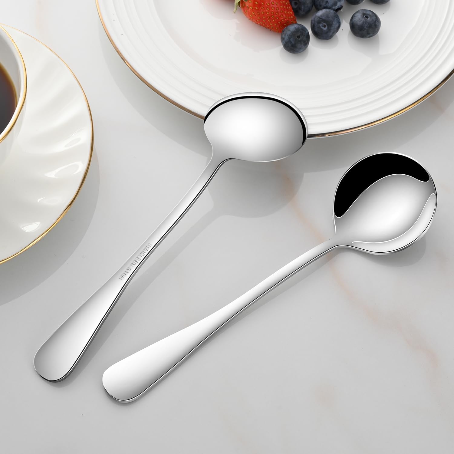 Detalle de Dehov T1010 ronde soeplepels van roestvrij staal, 18,5 cm, set van 8