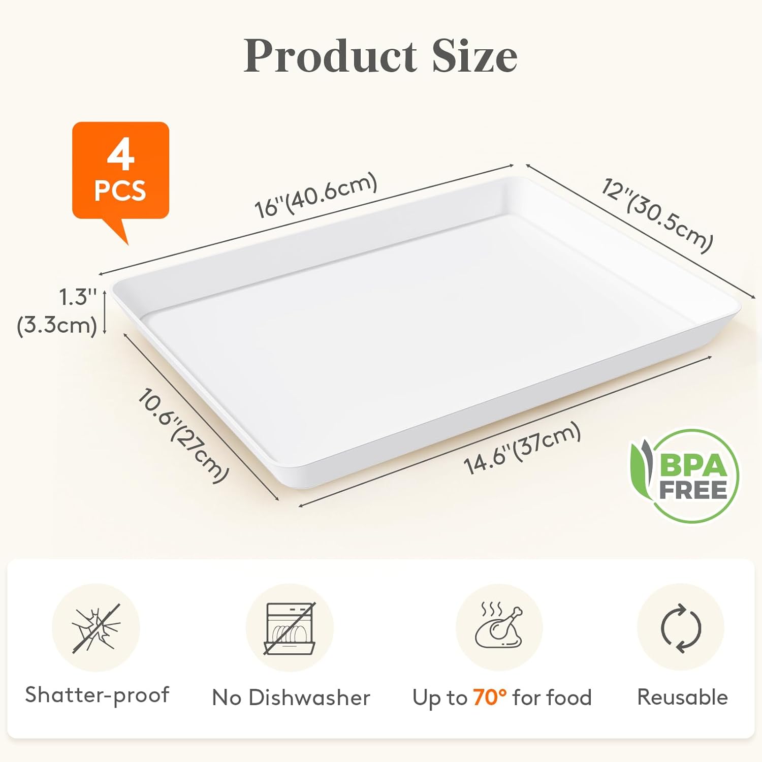 Thumbnail 1 de Lifewit Serving Tray 16 x 12 inches, 4 pack
