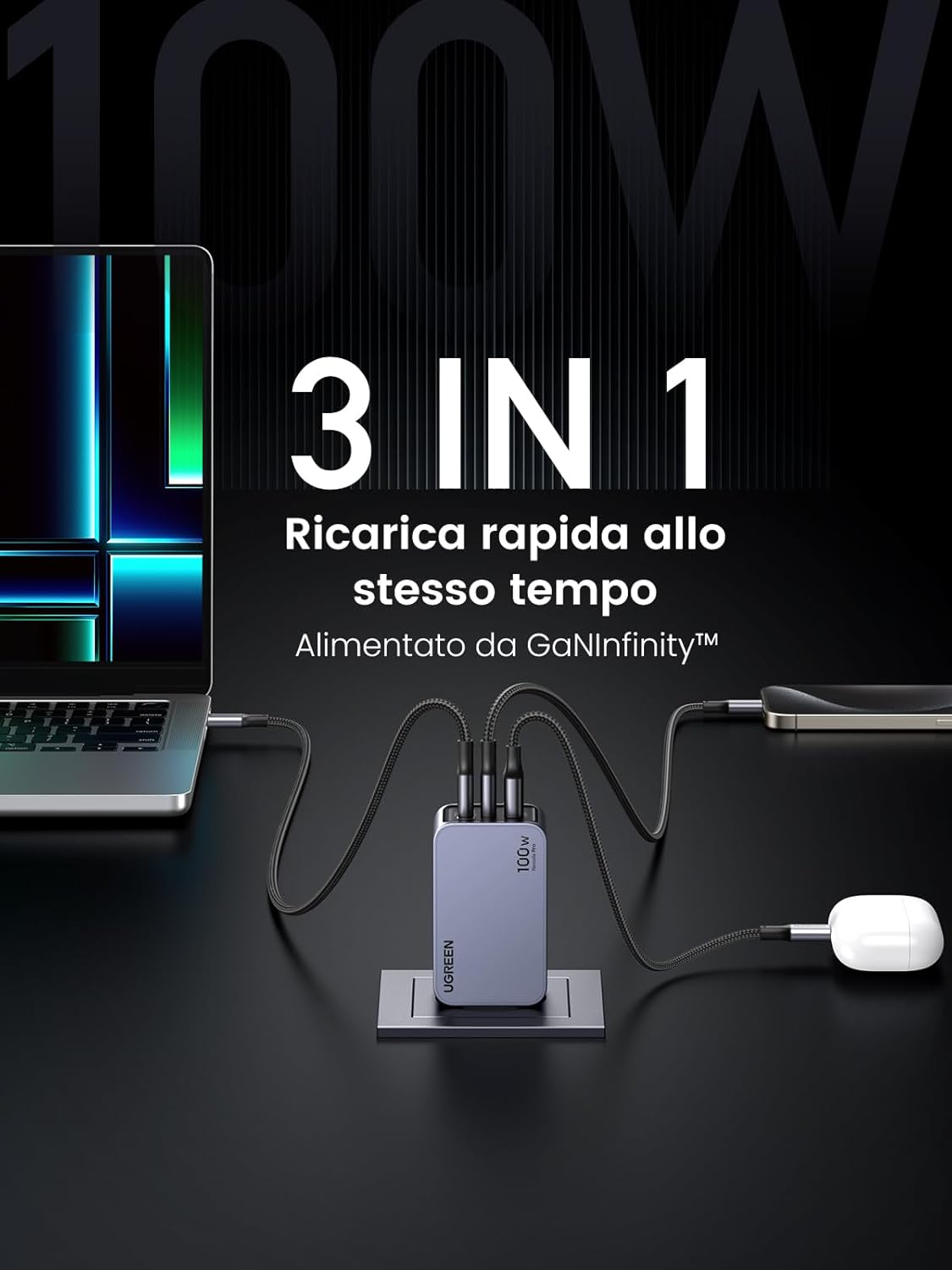 Thumbnail 2 de UGREEN Nexode Pro 100W caricatore USB-C GaN 3 porte (Nexode Pro)