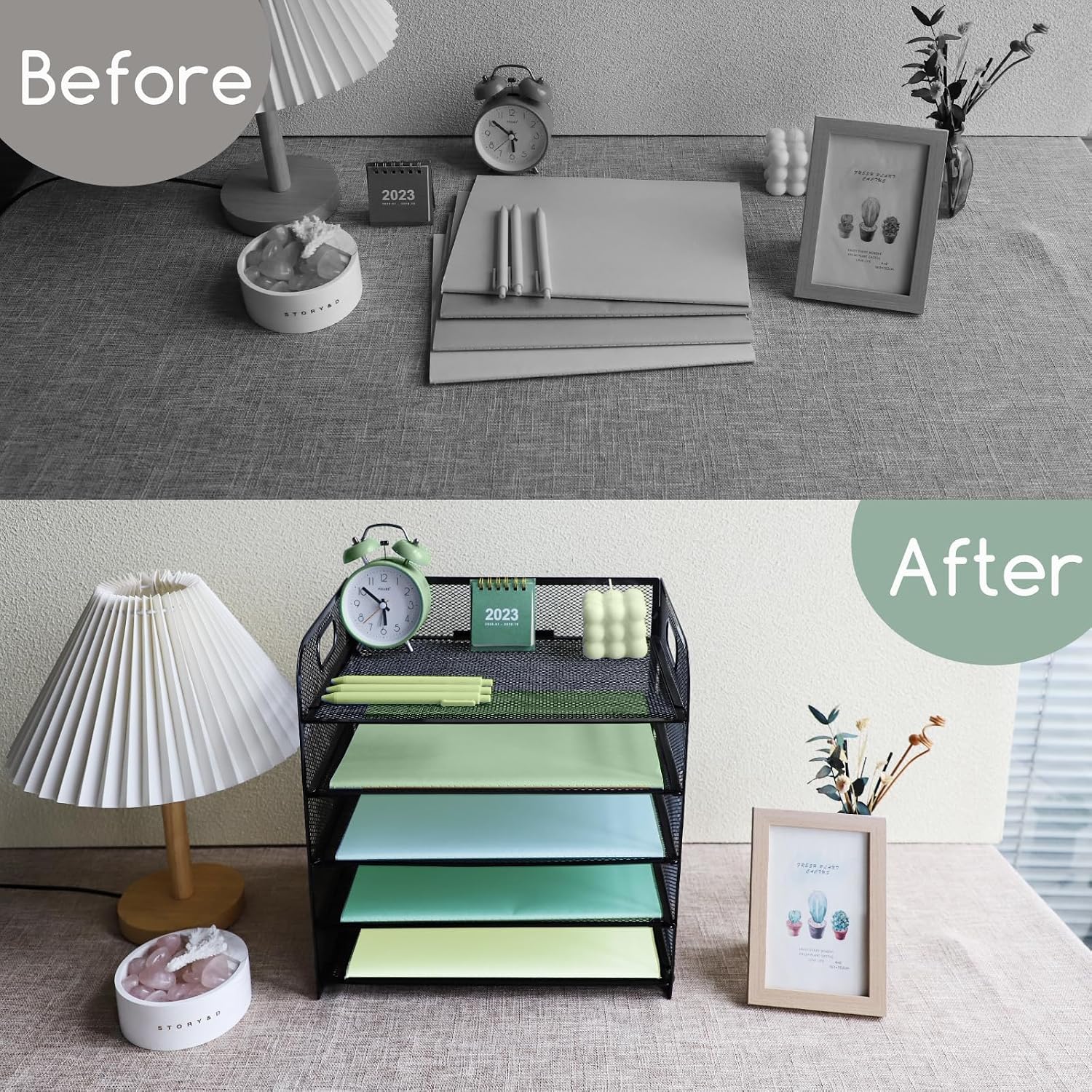 Thumbnail 6 de Paper Letter Tray with Handle (5-Tier Metal Mesh) A4 Desk File Organiser in Black