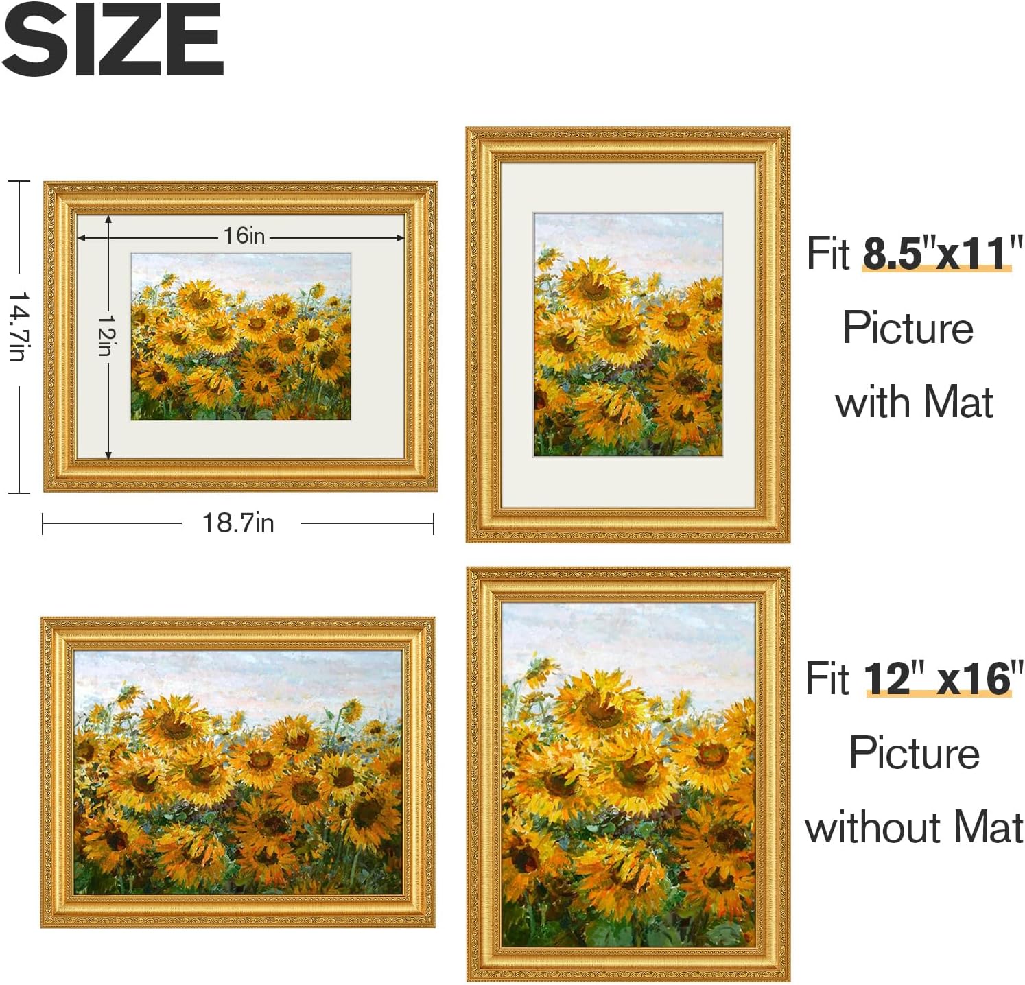 Detalle 2 de Splinterix 12x16 Gold Picture Frames Set of 2