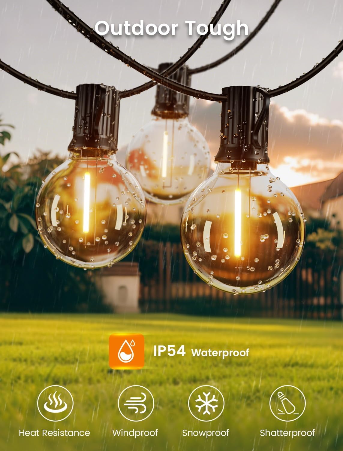 Thumbnail 3 de Torkase Outdoor String Lights Mains Powered, 27FT G40 Festoon Lights with 12+1 Shatterproof LED Bulbs – Weatherproof Garden Ambience
