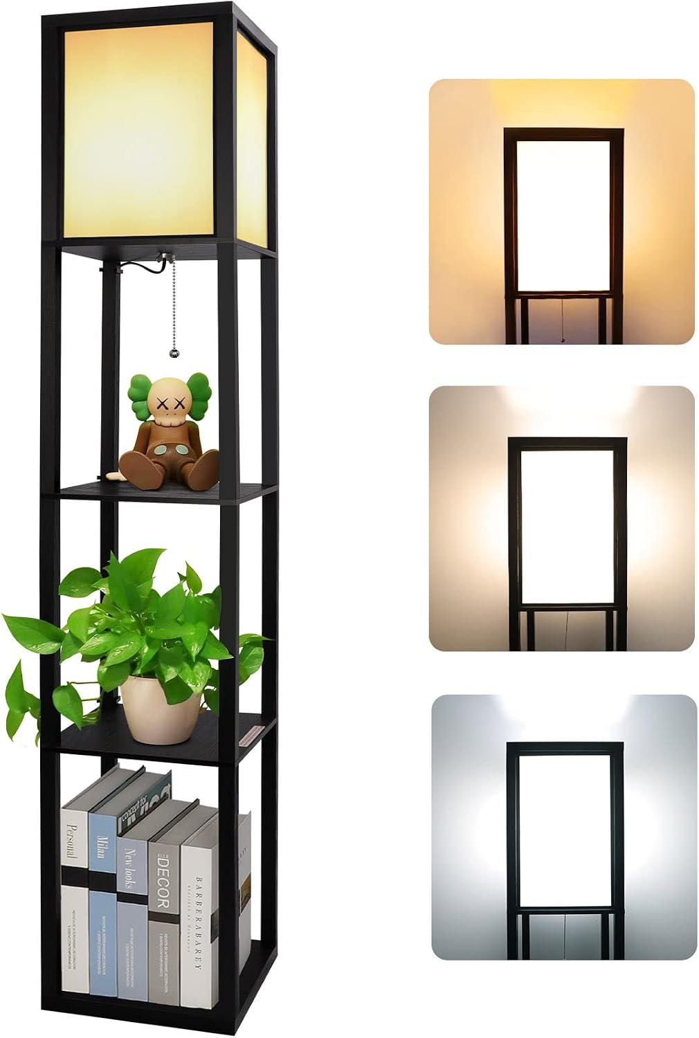 Detalle de Golvlampa i trä med tre hyllplan, E27-fäste och tre färgtemperaturer