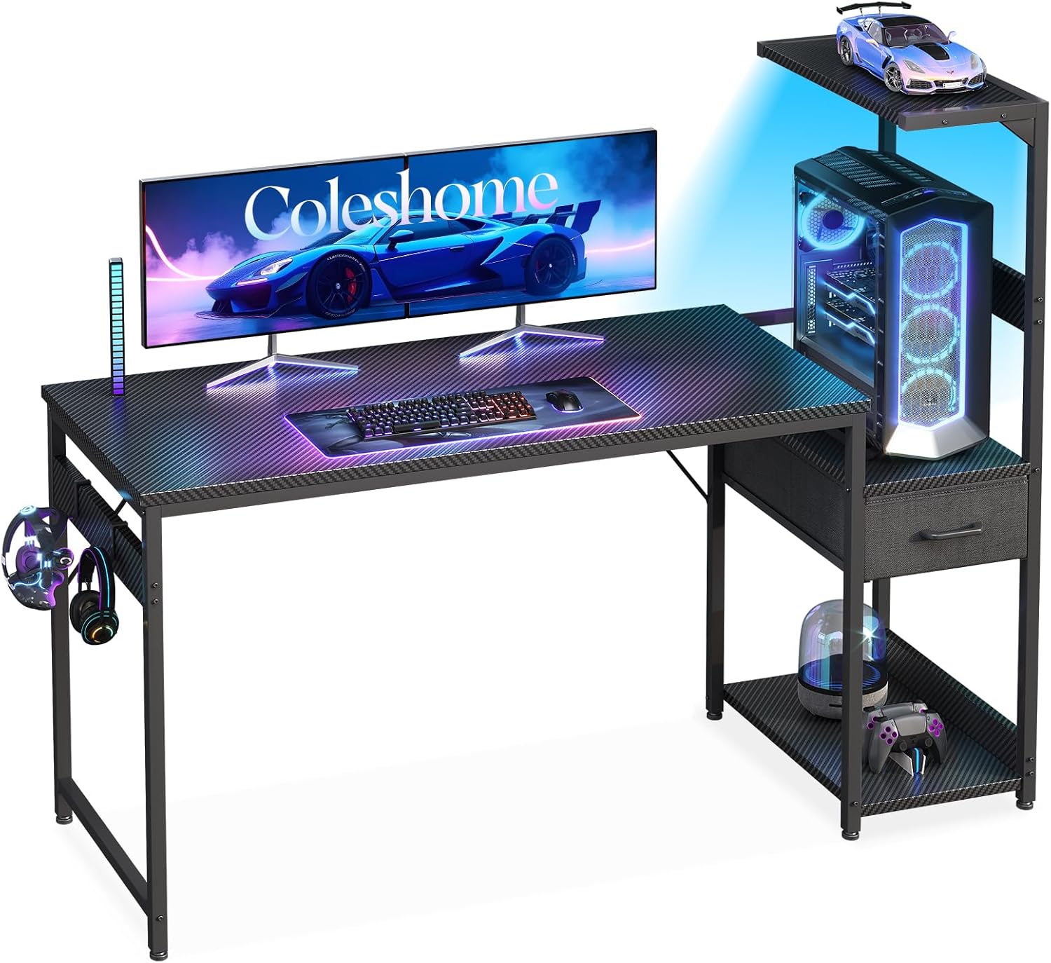 Detalle de Coleshome Scrivania Gaming 138×48cm con LED
