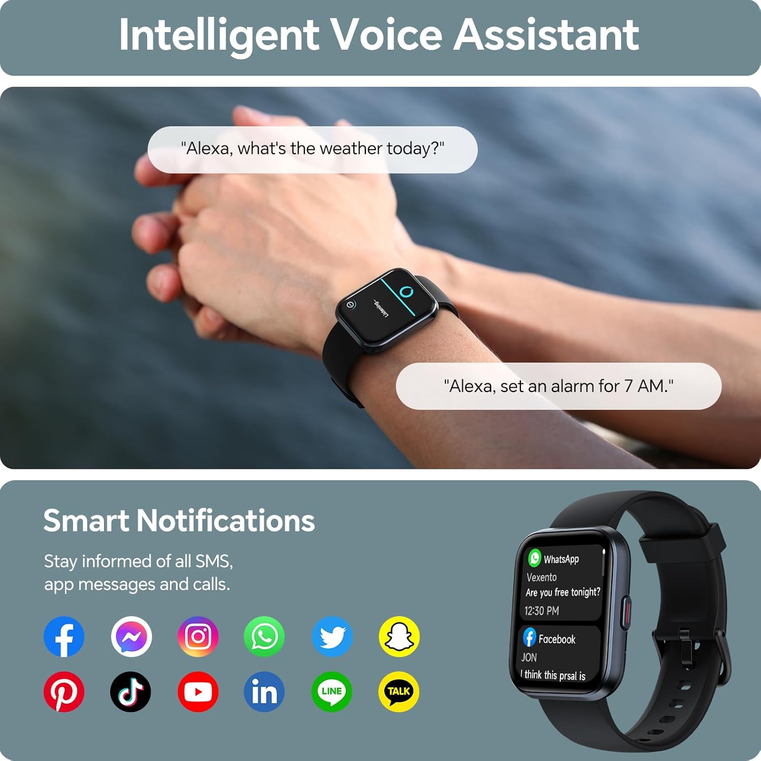 Thumbnail 2 de Aeac Smart Watch: 1.85" HD Display, 120+ Sports, Alexa Voice Assistant