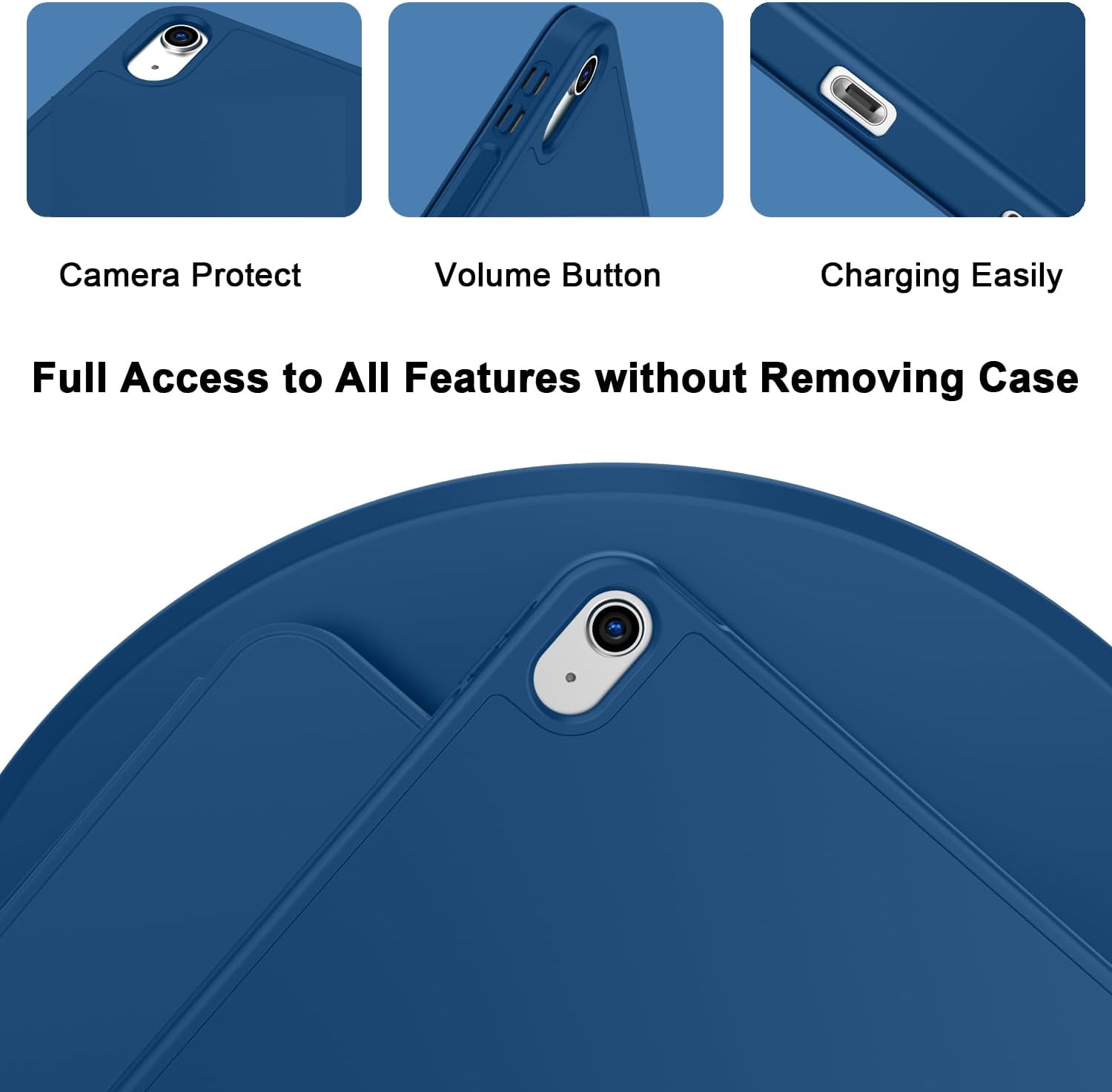 Detalle de ToaPoia iPad 10th TPU Case Left_Navy Blue, Trifold Stand for 2025 A16