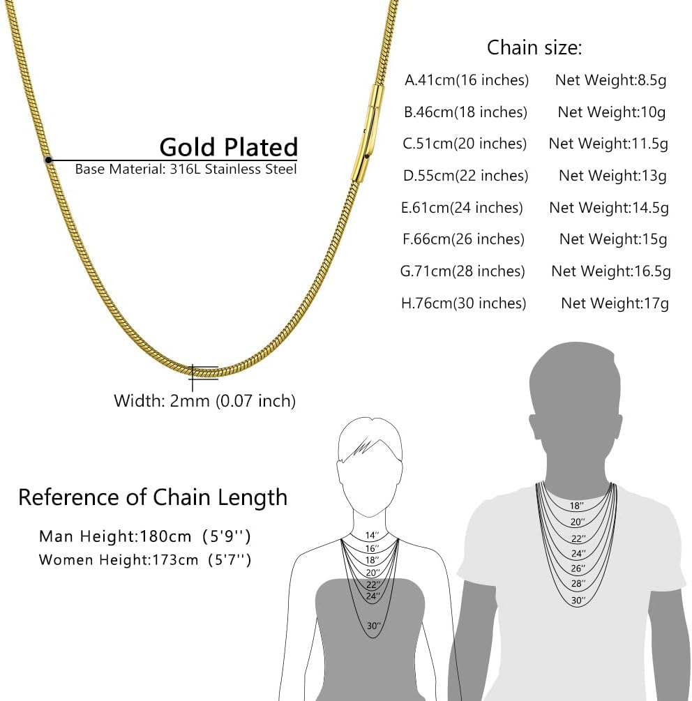 Thumbnail 5 de PROSTEEL Collier chaîne serpent en acier inoxydable 2 mm pour pendentif