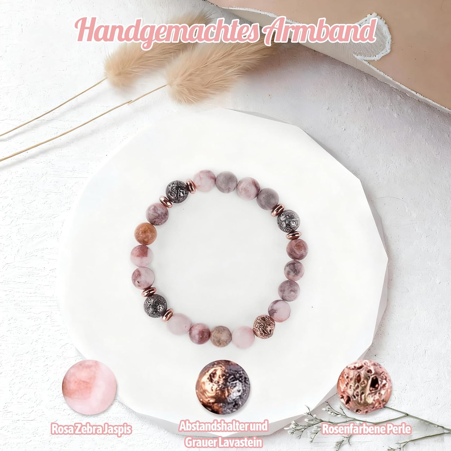 Thumbnail 4 de Yootiko Geburtstags Armband Damen aus Naturstein – Verstellbares Boho-Armband in Rosé Geschenkbox