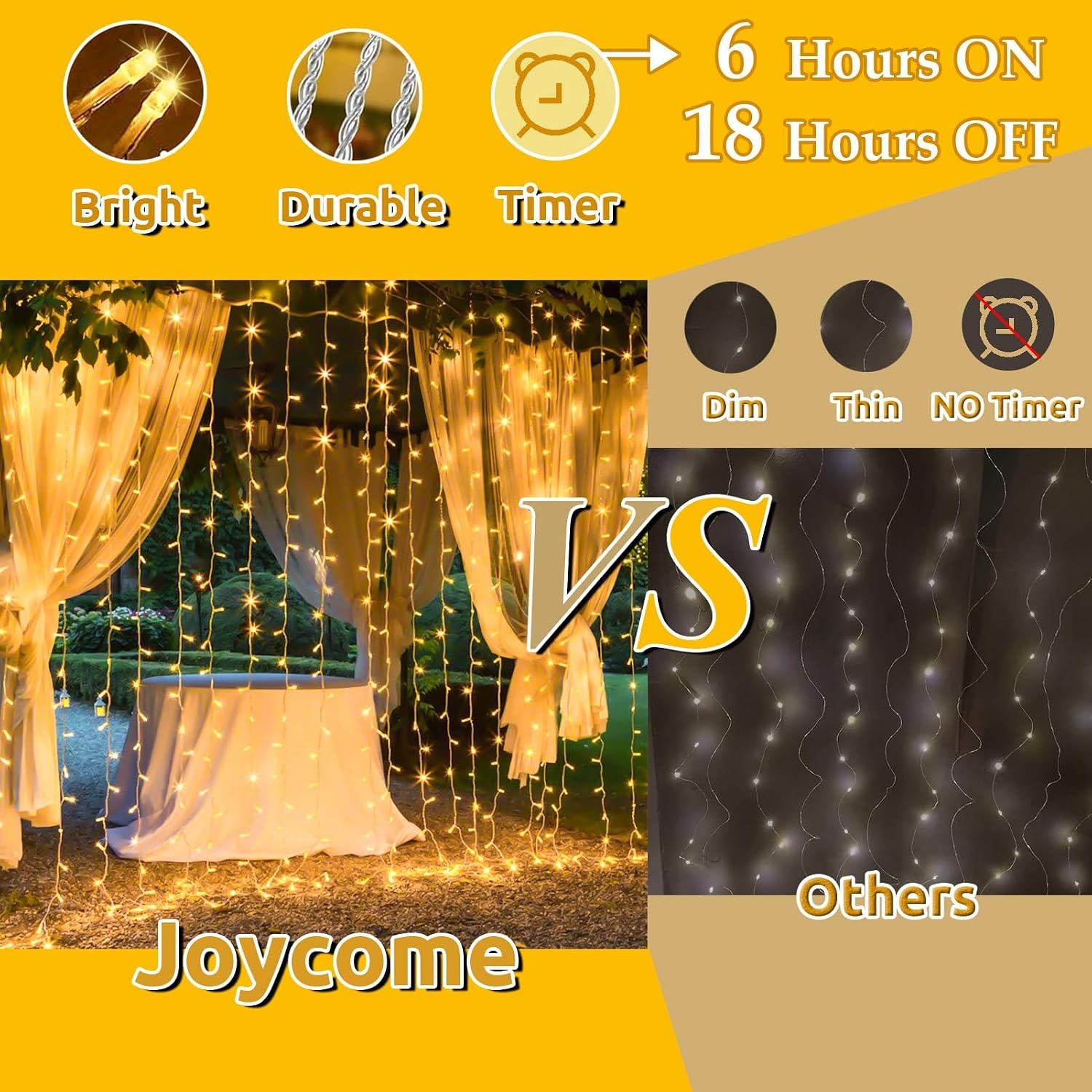Detalle 2 de Joycome SW-LSL-3X6-600 lichtgordijn met 600 warmwitte leds en 8 modi