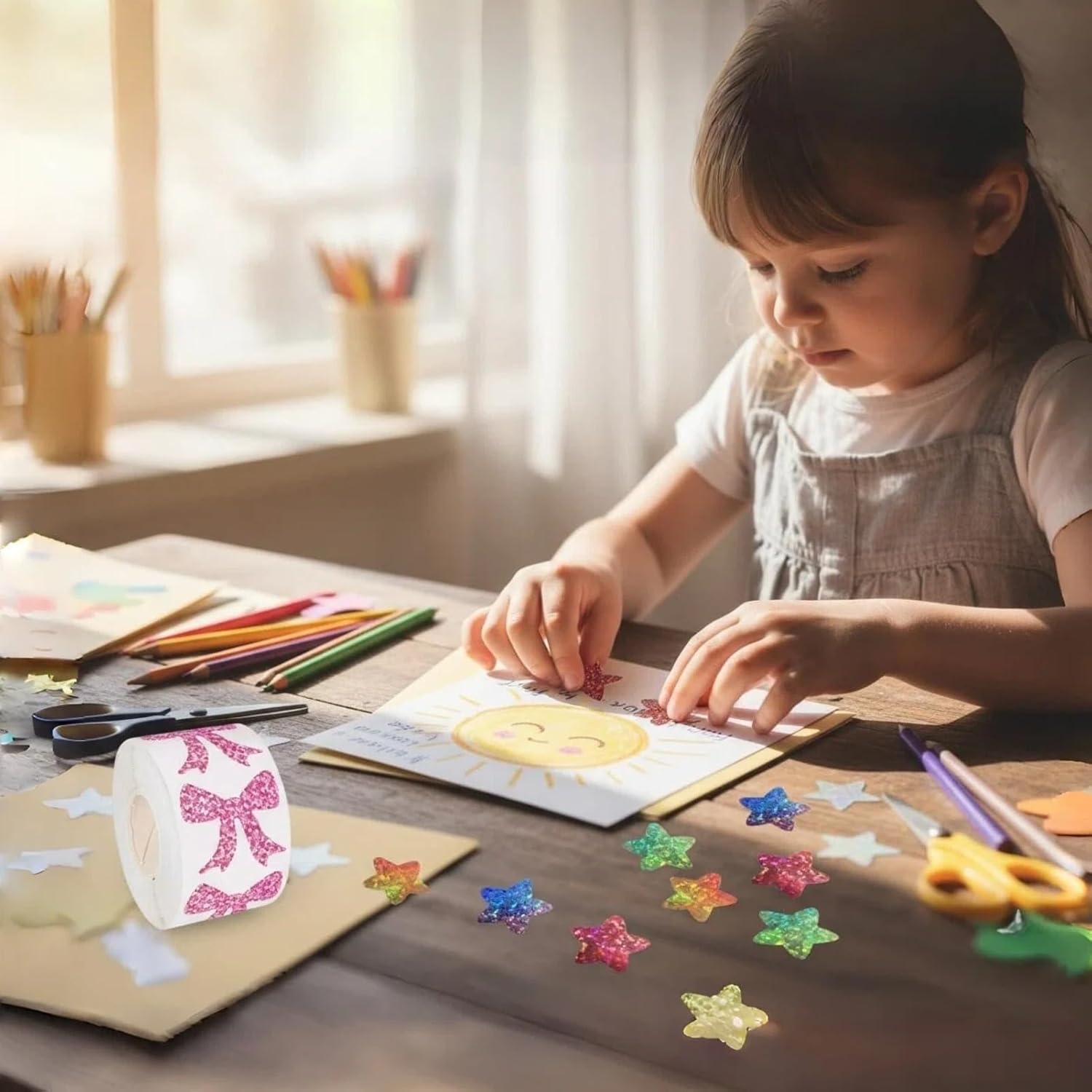 Thumbnail 6 de Holographic Reward Stickers Roll – 1000 Pcs (2 Pack) 2.5cm Self-Adhesive Sparkly Star & Pink Glitter Bow Labels