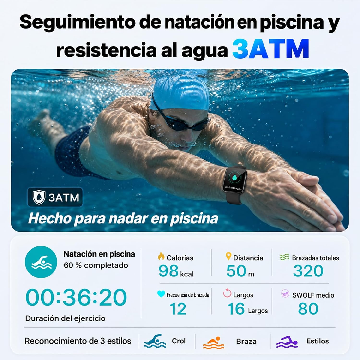 Detalle 2 de uaue Reloj Inteligente 3ATM con GPS y 100+ Modos Deportivos – ideal para viajes y entrenamiento