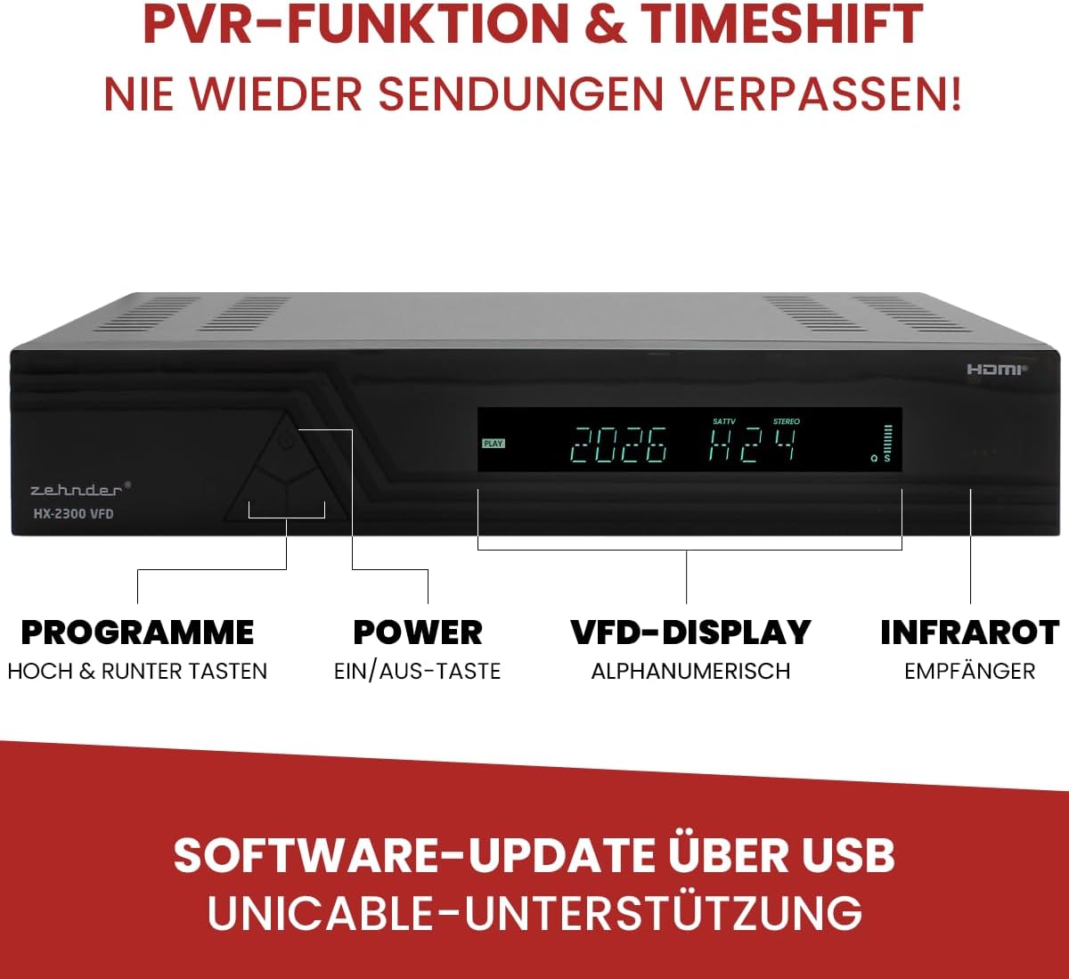 Thumbnail 4 de Zehnder HX 2300 VFD Sat Receiver Full HD