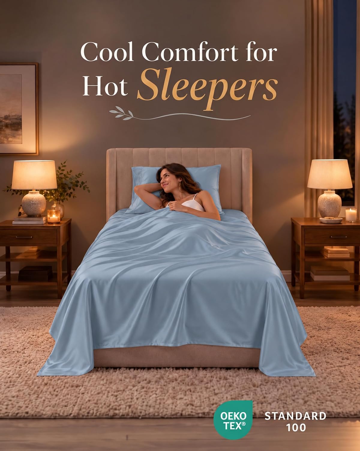 Thumbnail 5 de LANE LINEN 450 Thread Count Cotton Sheets Set, Twin XL French Blue