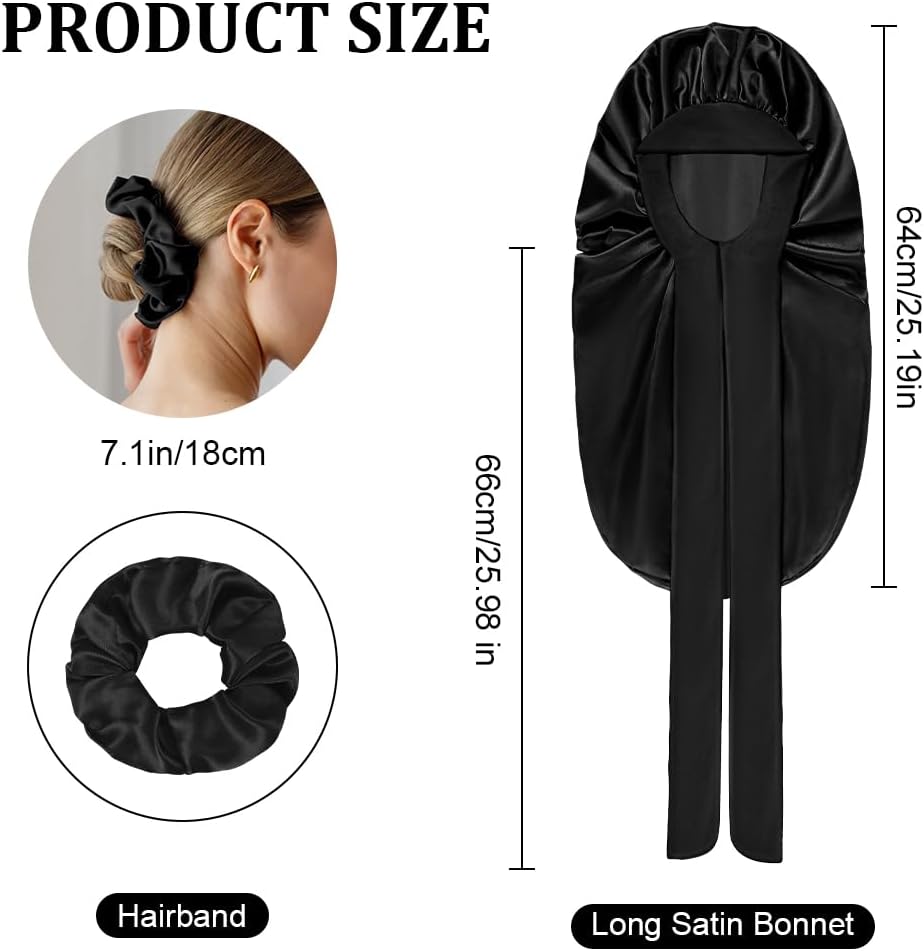 Detalle 2 de ACWOO Bonnet de sommeil en satin avec bande élastique, noir, taille L