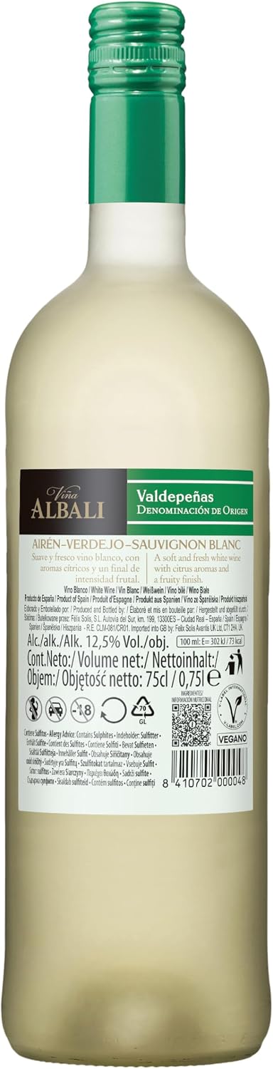 Detalle de Viña Albali Verdejo Sauvignon Blanc 🍇 Pack 6x750ml