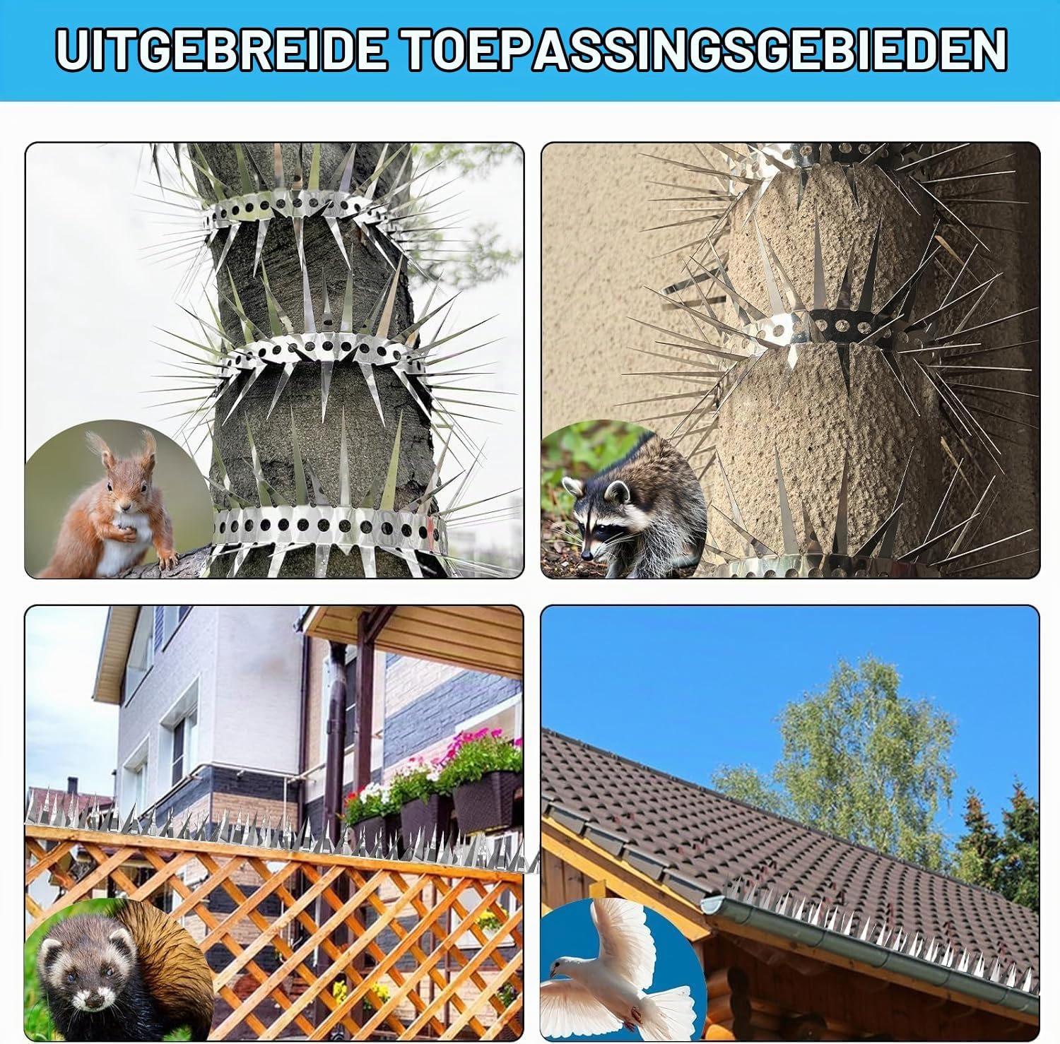 Thumbnail 5 de Fatmass FT-US-C-FT dierenwerende pinnen van RVS, 200 cm, 4 rijen