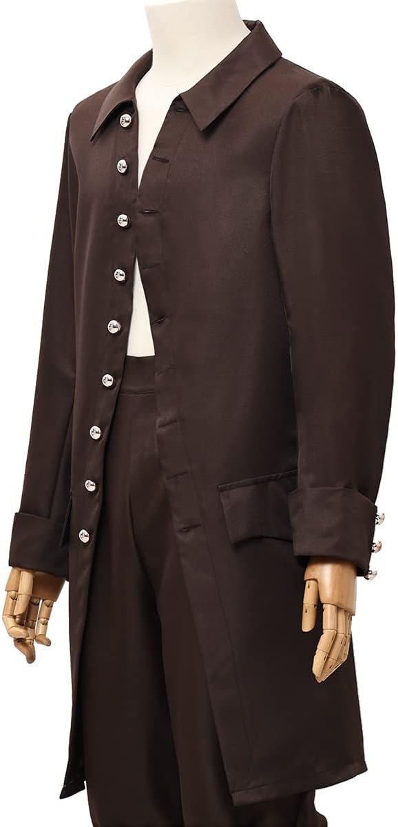 Detalle de BLESSUME Men's Colonial Coat (Pack of 1) – Vintage Costume Cloak for Pirate, Renaissance and More